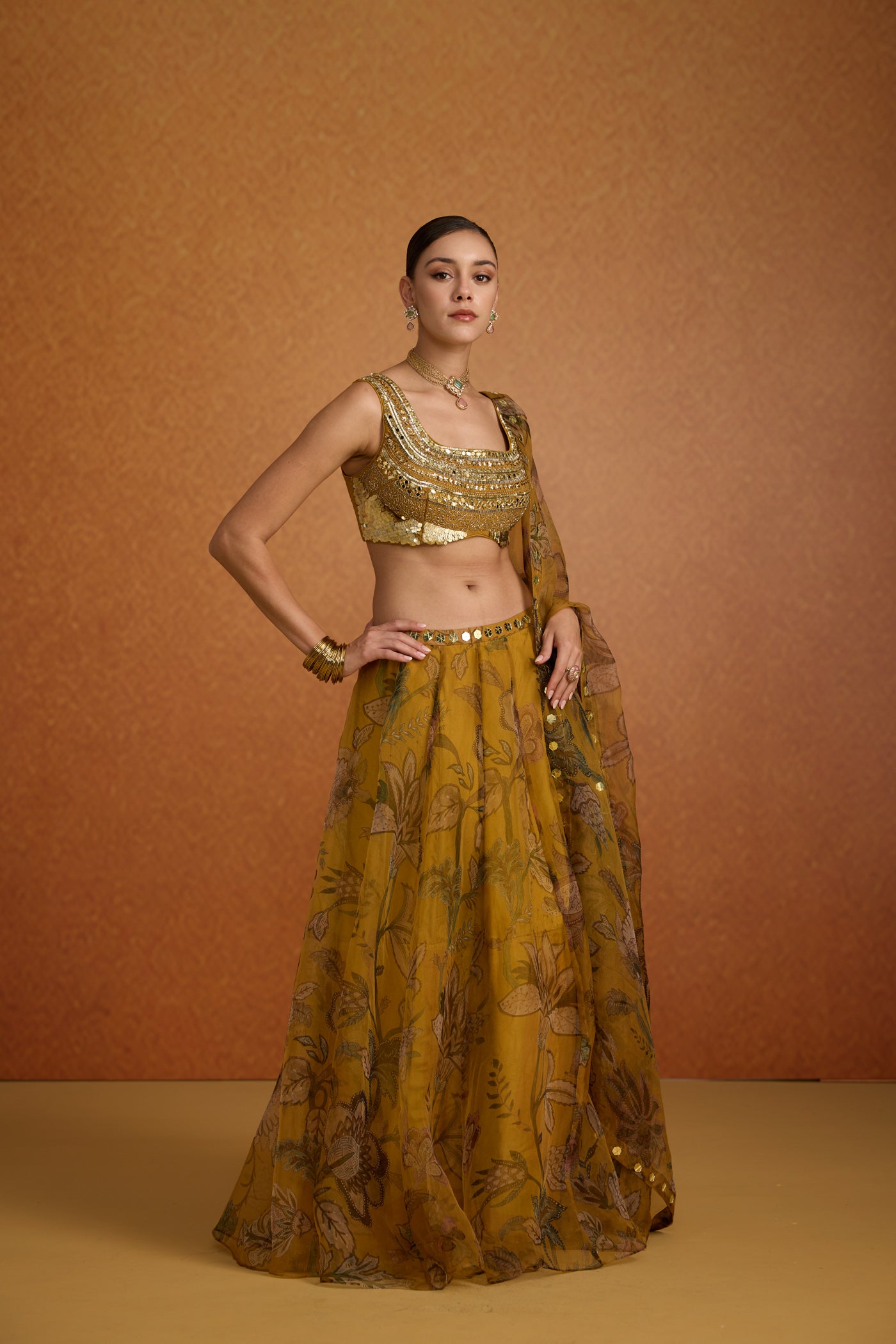 Gilded Sunflower Organza Silk Lehenga Set