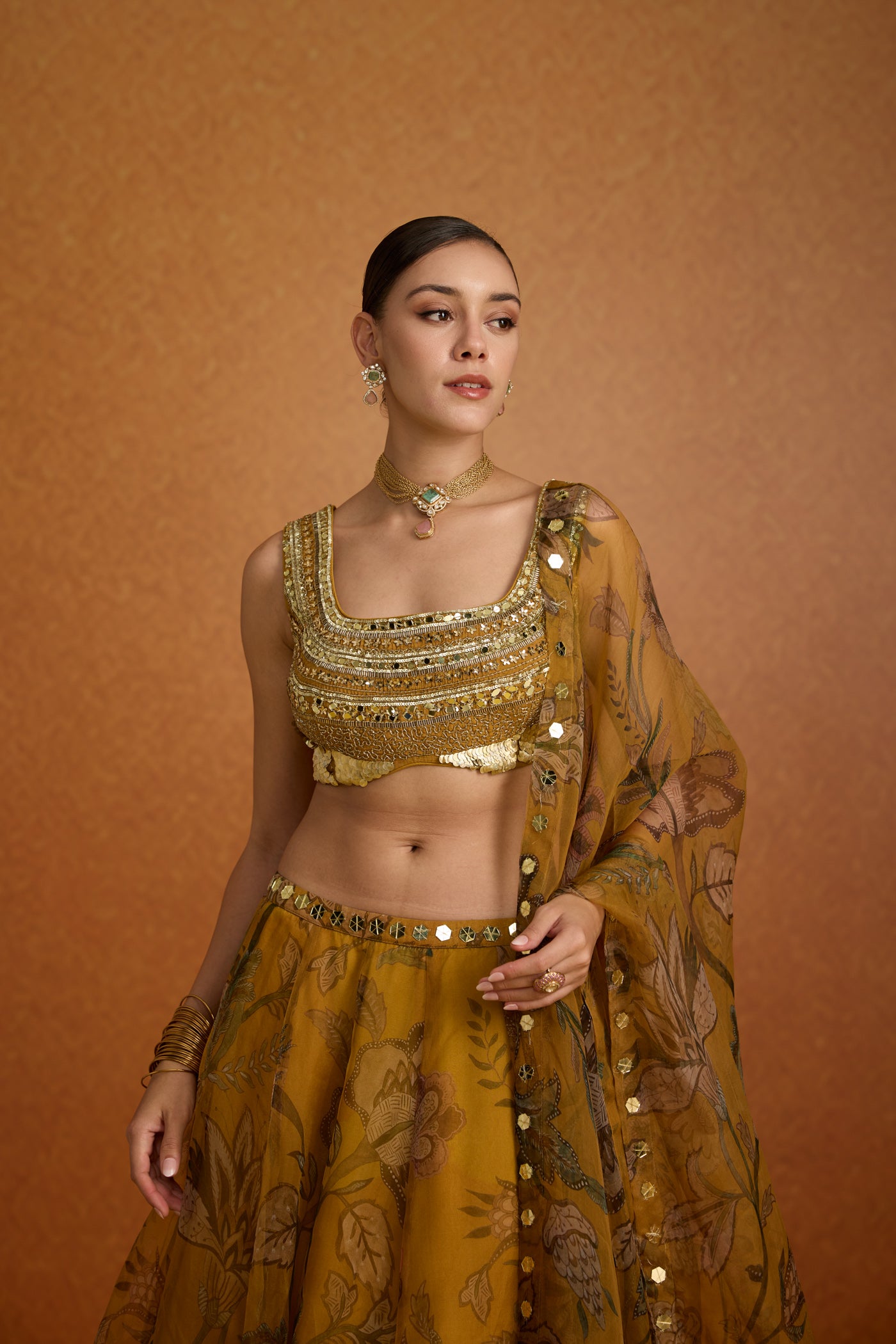 Gilded Sunflower Organza Silk Lehenga Set