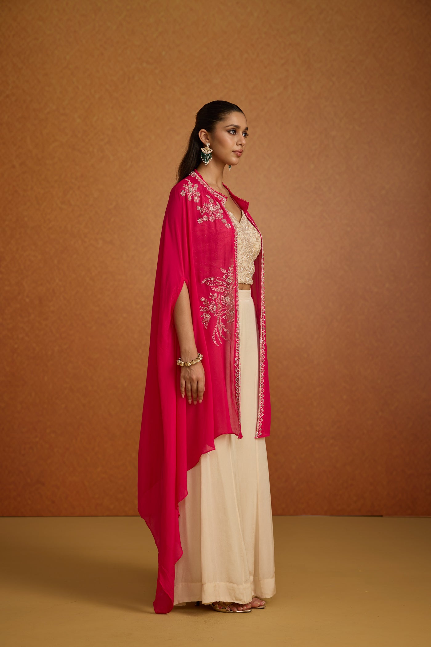 Rani Pink Embellished Crepe Silk Kaftan Set