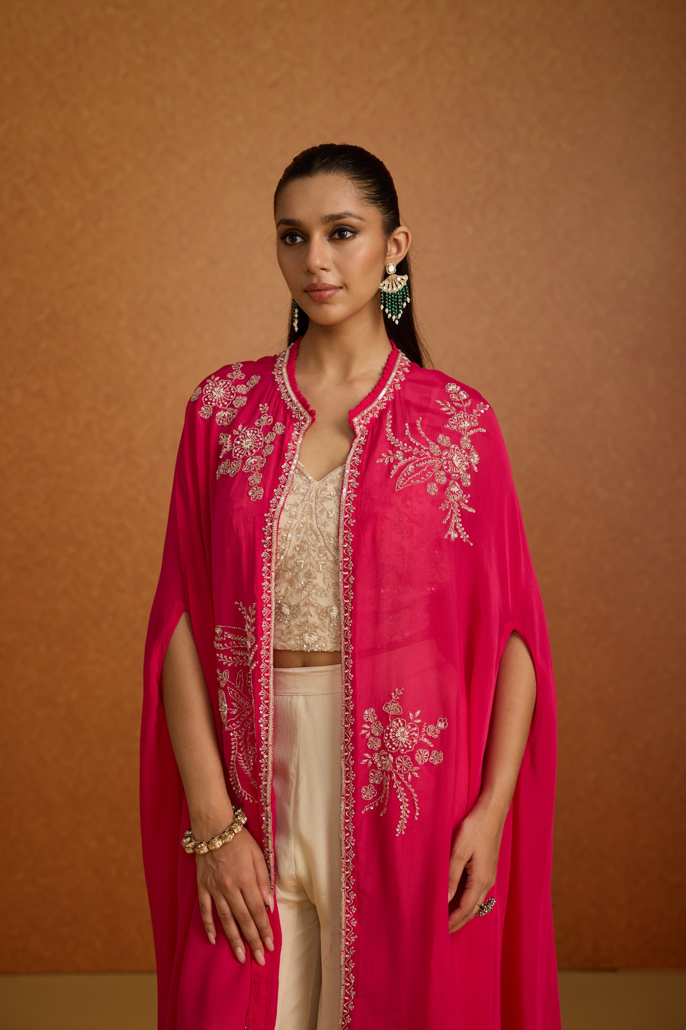 Rani Pink Embellished Crepe Silk Kaftan Set