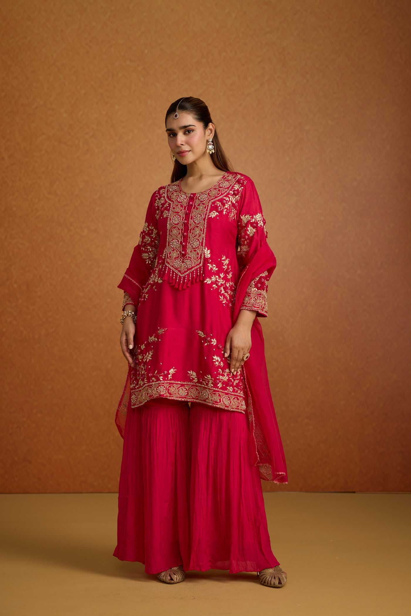 Rani Pink Embellished Permium Silk Sharara Set