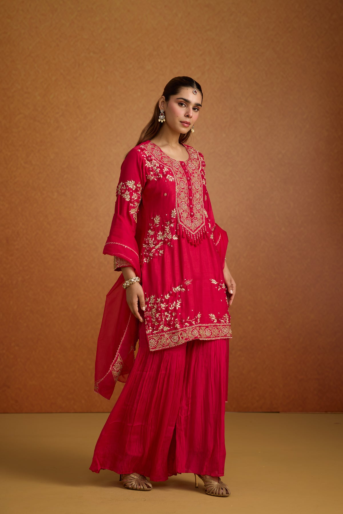Rani Pink Embellished Permium Silk Sharara Set