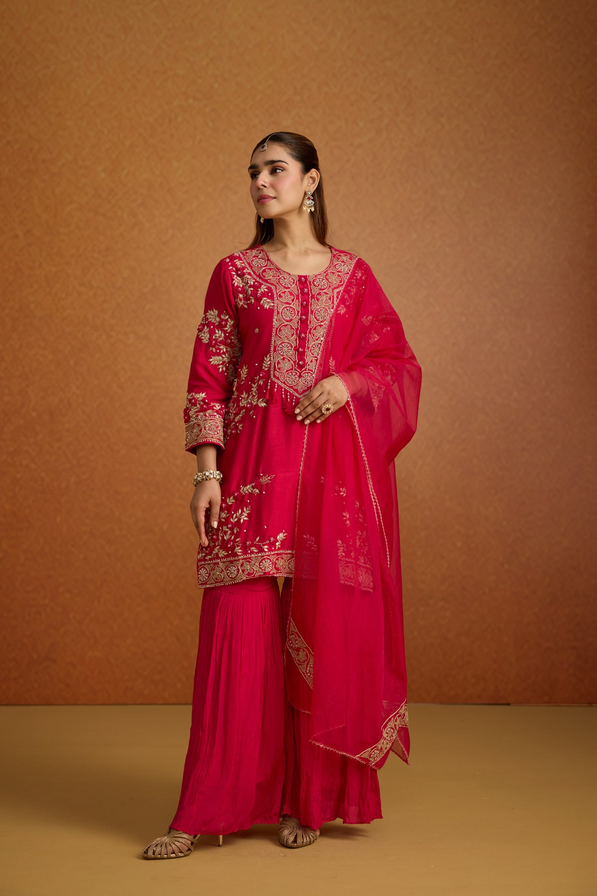 Rani Pink Embellished Permium Silk Sharara Set