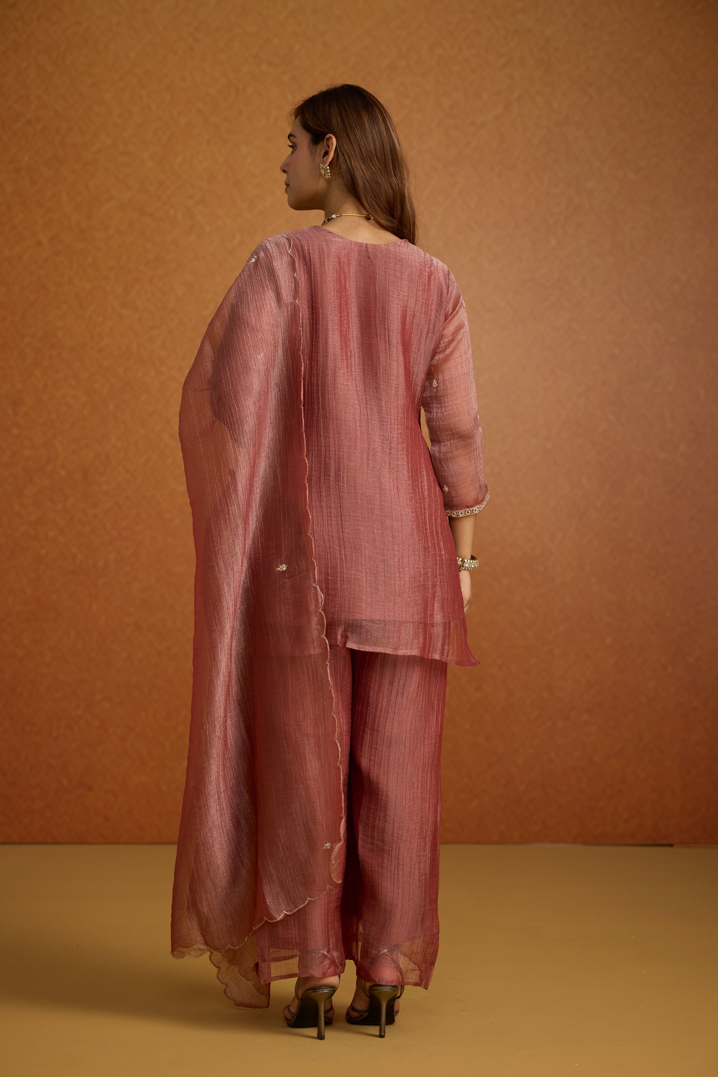 Dusty Mauve Embellished Tissue Silk Palazzo Set