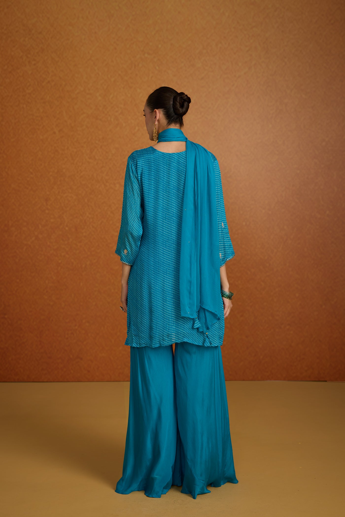 Turquoise Teal Embellished Crepe Silk Palazzo Set