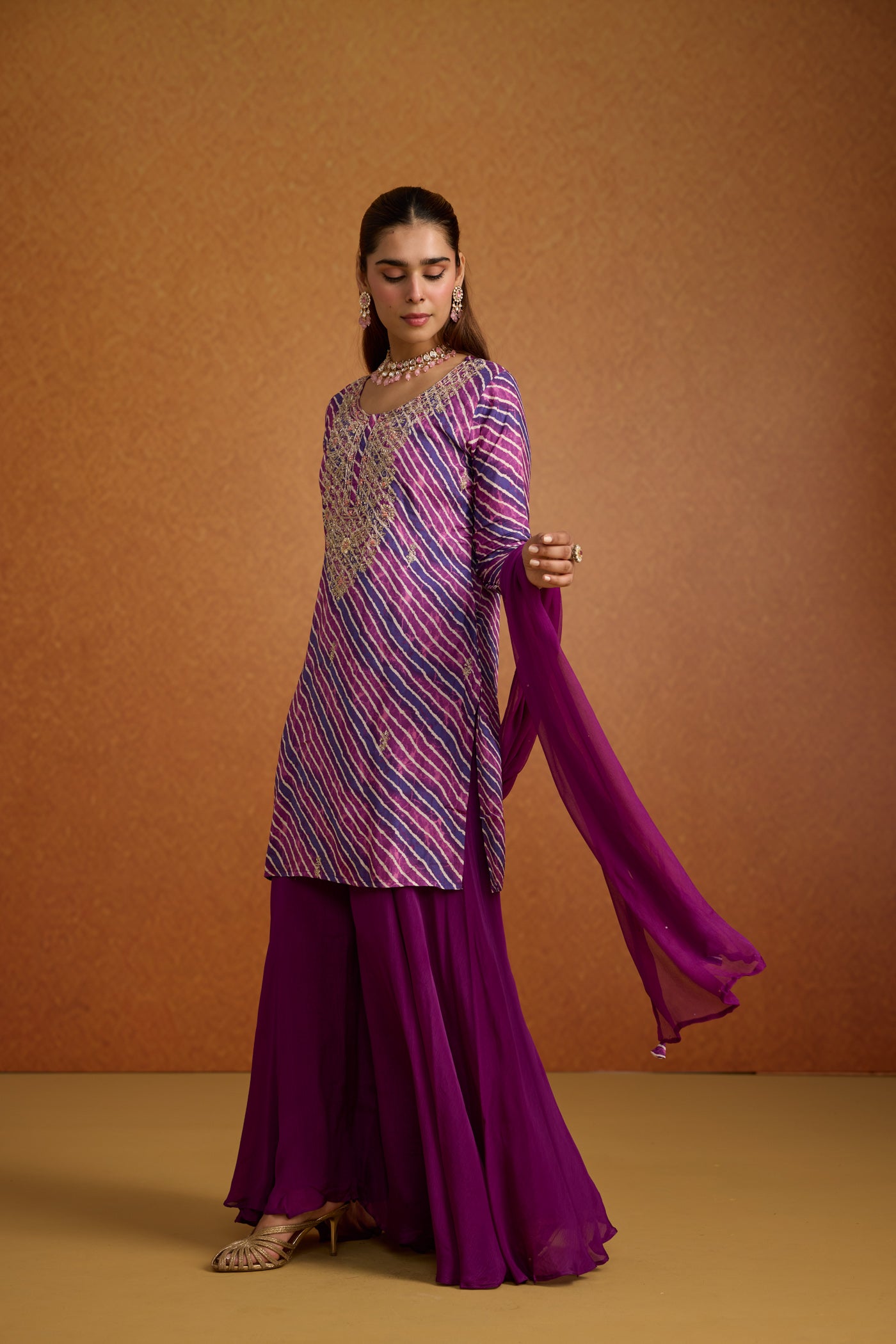 Noble Purple Embellished Crepe Silk Palazzo Set