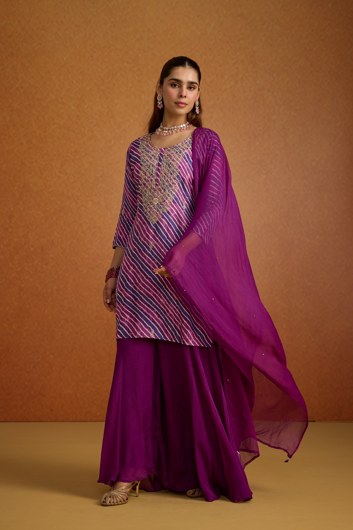 Noble Purple Embellished Crepe Silk Palazzo Set