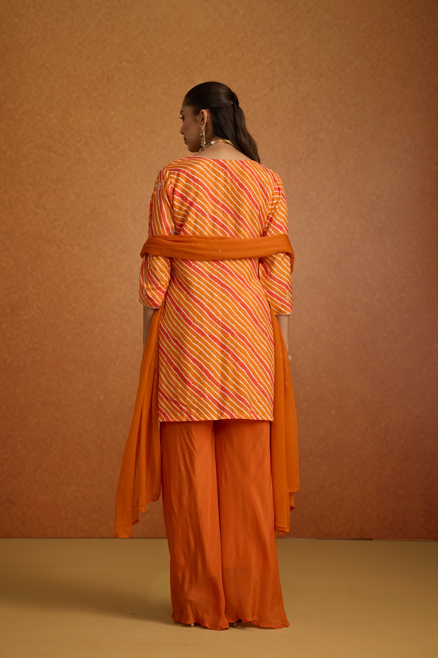 Citrus Embellished Leheriya Crepe Silk Palazzo Set