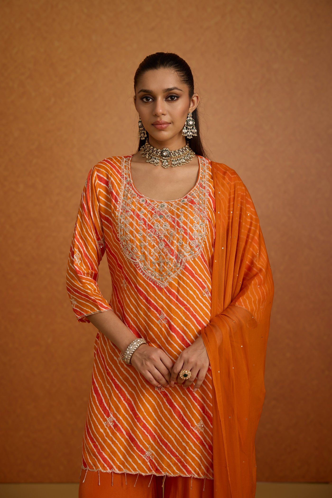 Citrus Embellished Leheriya Crepe Silk Palazzo Set