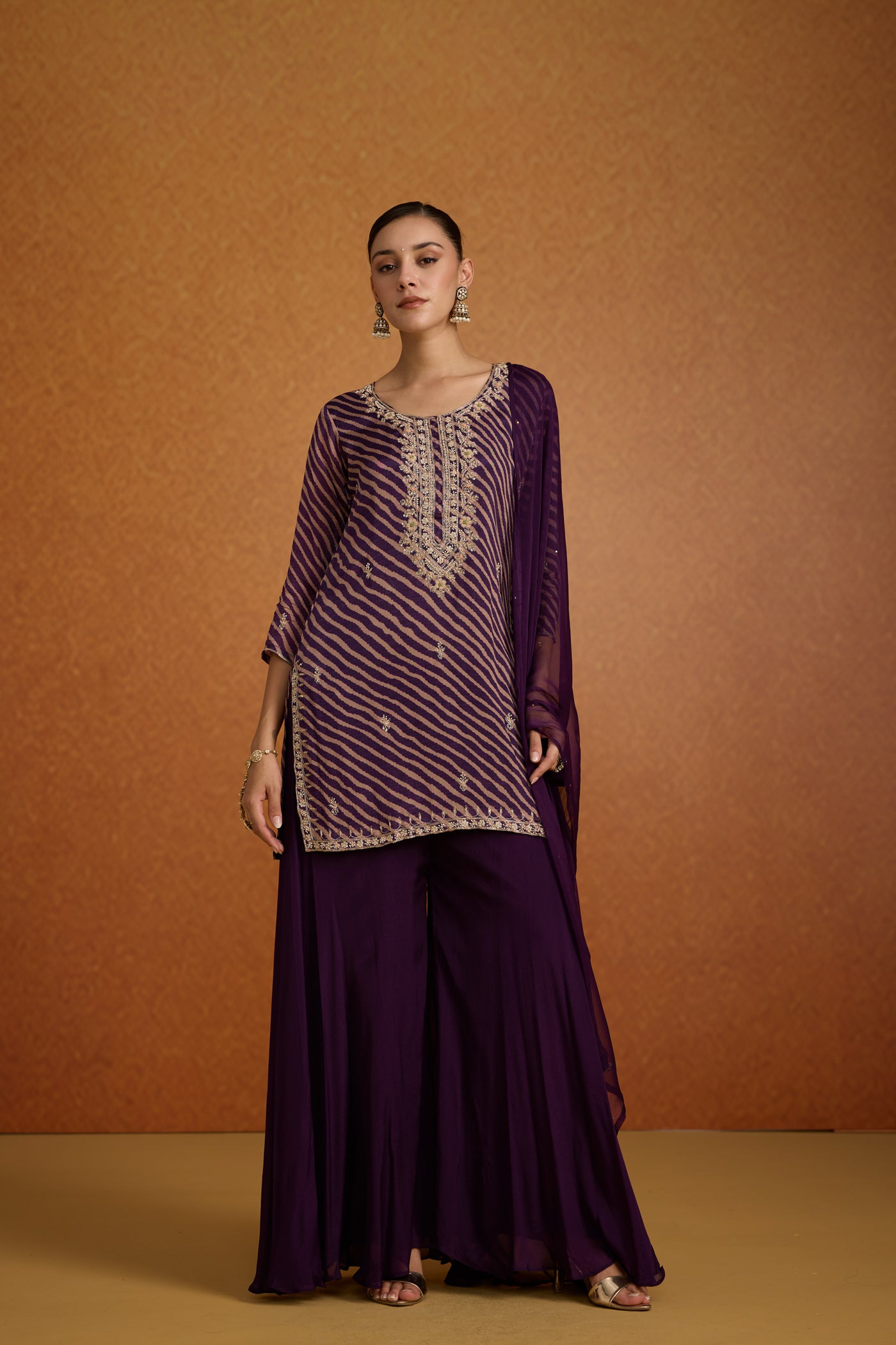 Majestic Purple Embellished Crepe Silk Palazzo Set
