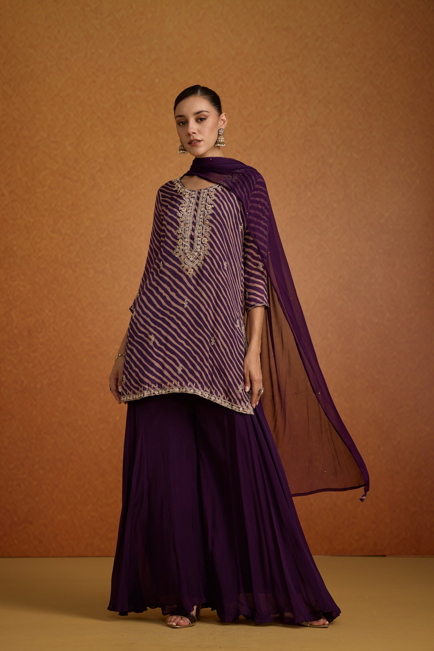 Majestic Purple Embellished Crepe Silk Palazzo Set