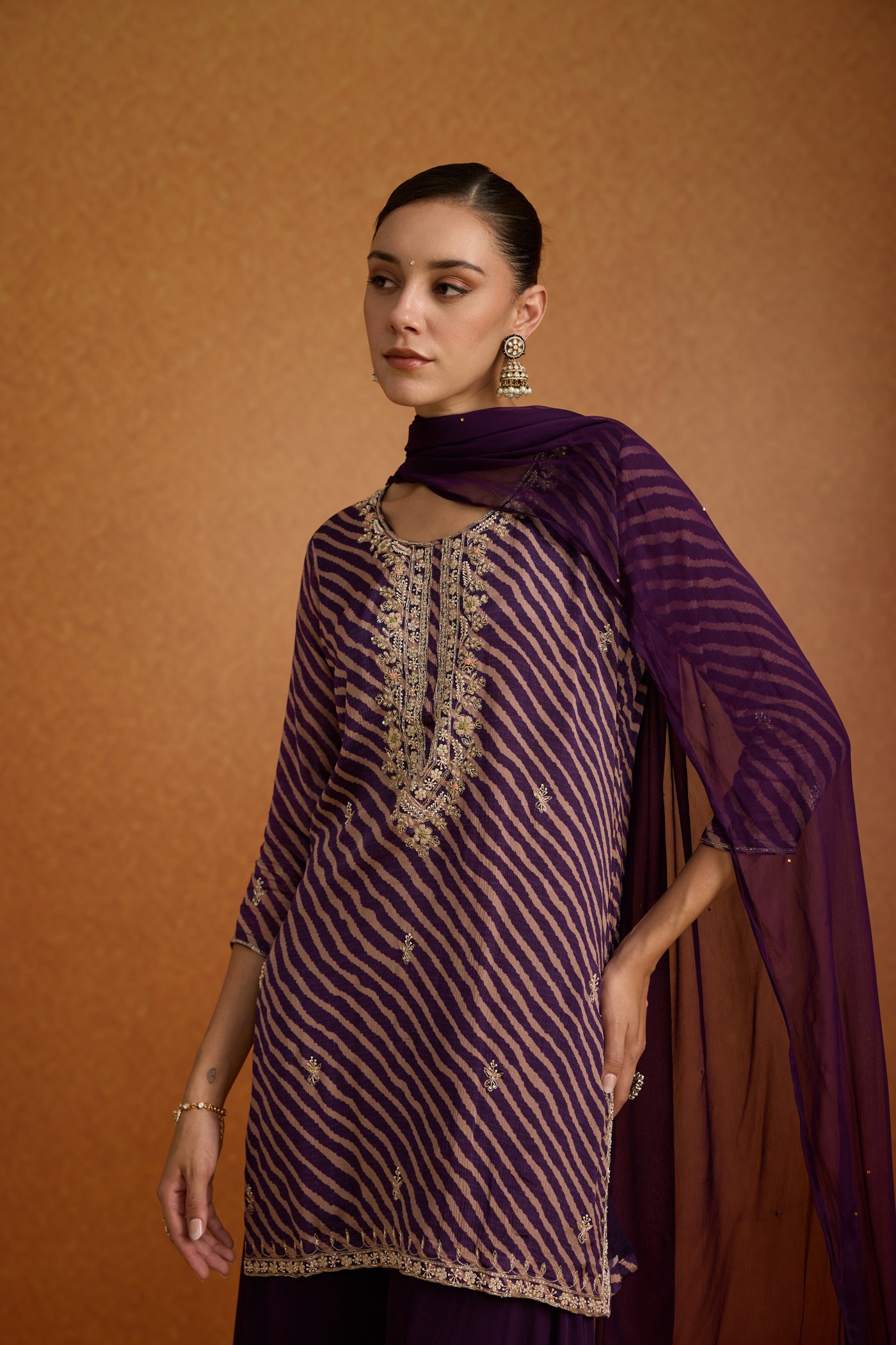 Majestic Purple Embellished Crepe Silk Palazzo Set