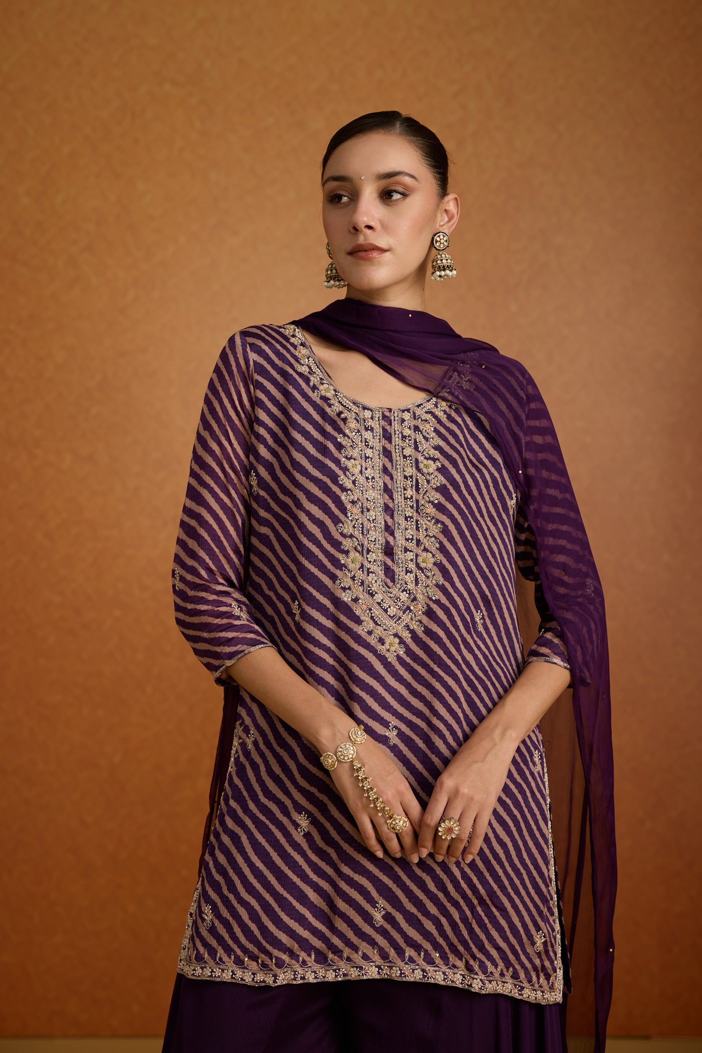 Majestic Purple Embellished Crepe Silk Palazzo Set
