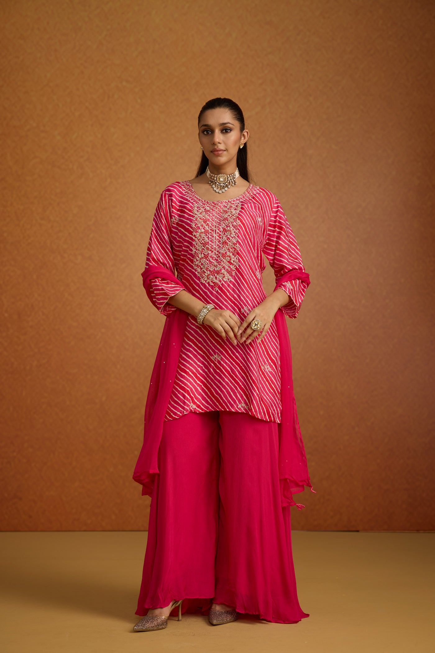 Rani Pink Embellished Crepe Silk Palazzo Set
