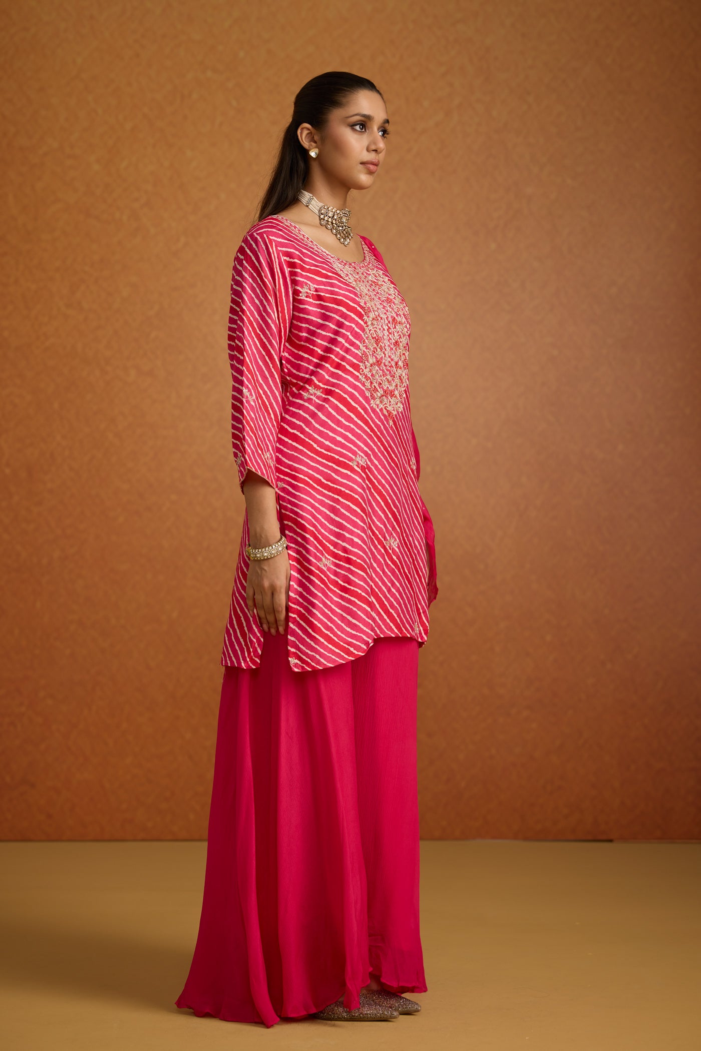 Rani Pink Embellished Crepe Silk Palazzo Set