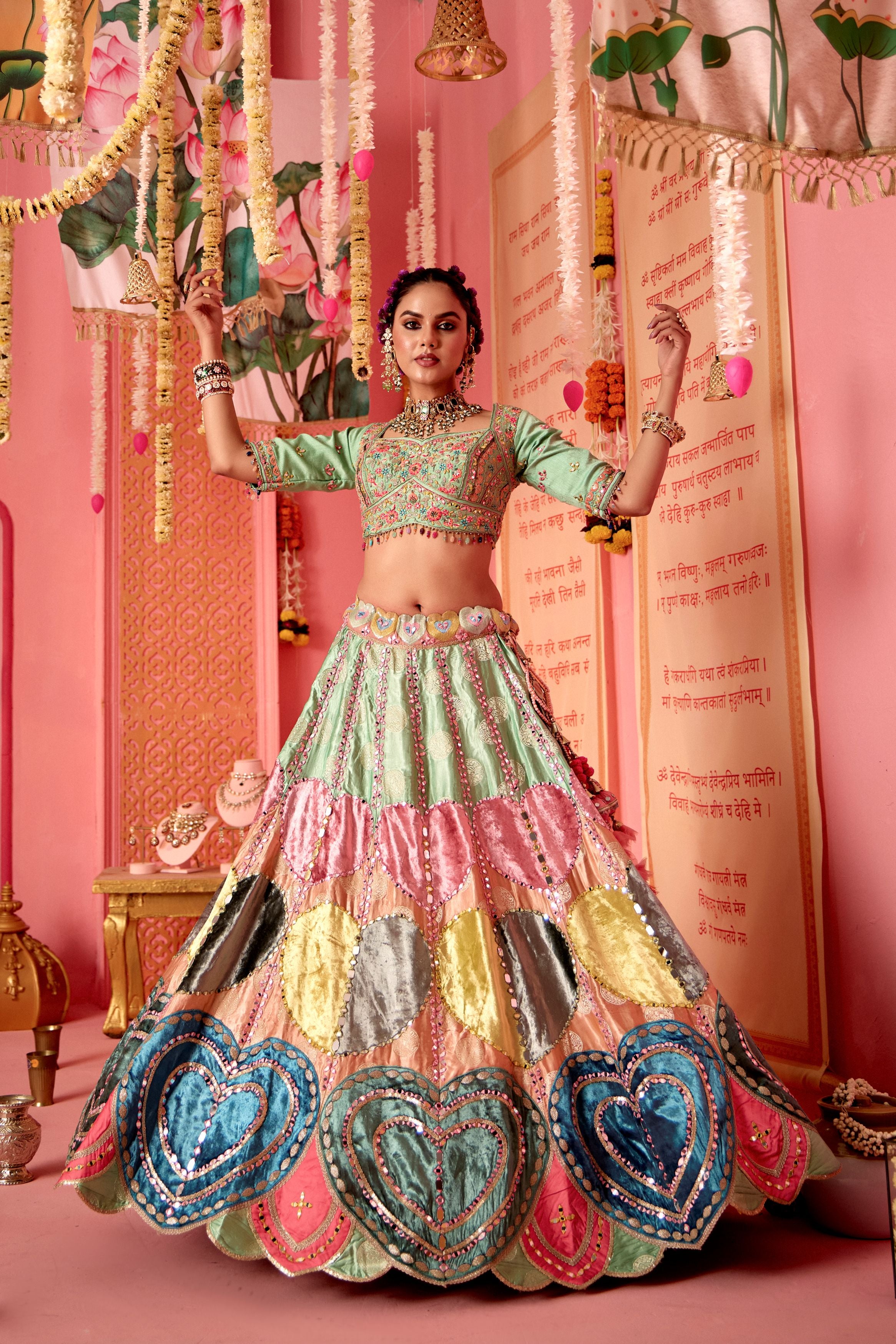 Multi Color Embellished Banarasi Silk  Lehenga Set