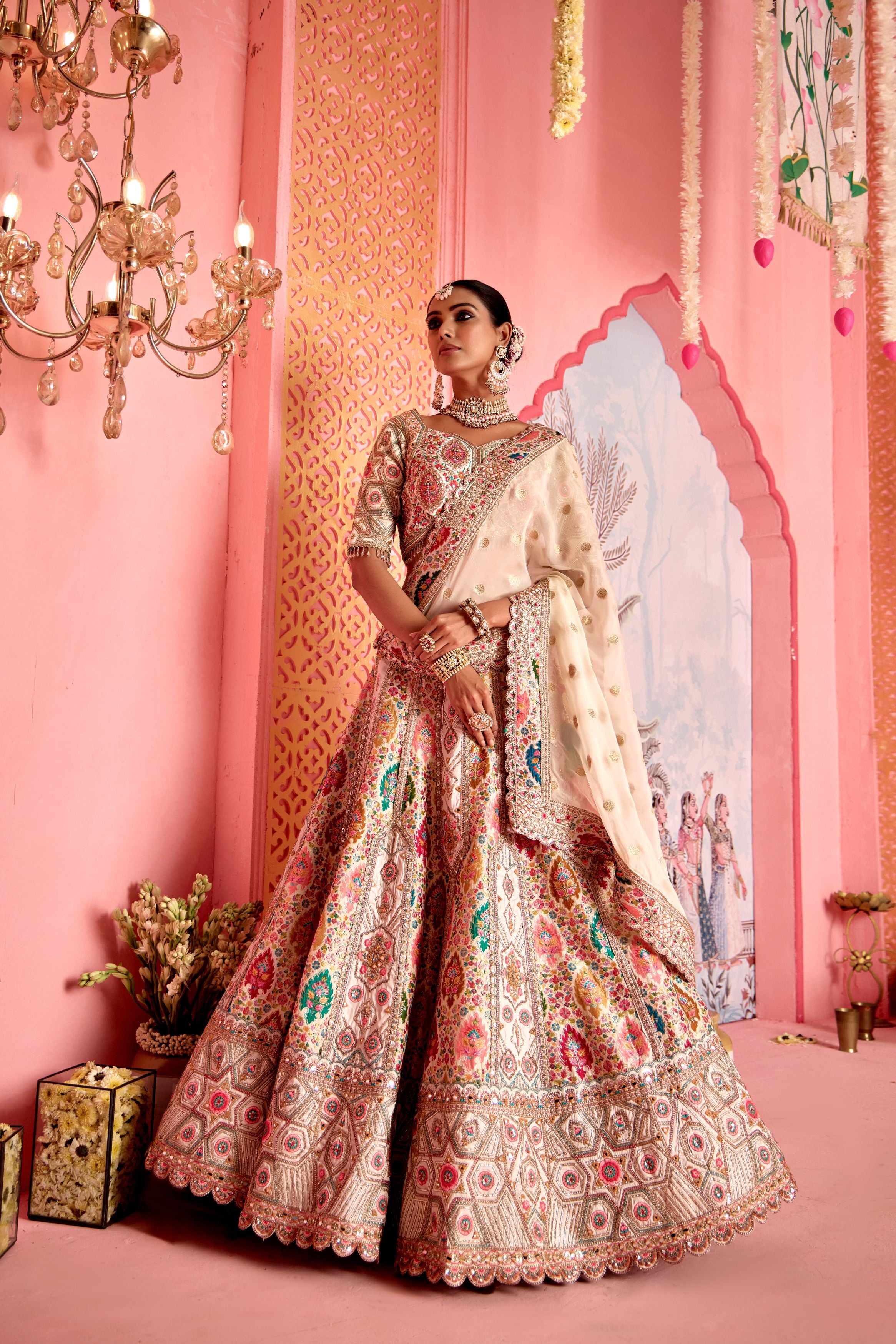 Classic Ivory Embellished Banarasi Silk Lehenga Set