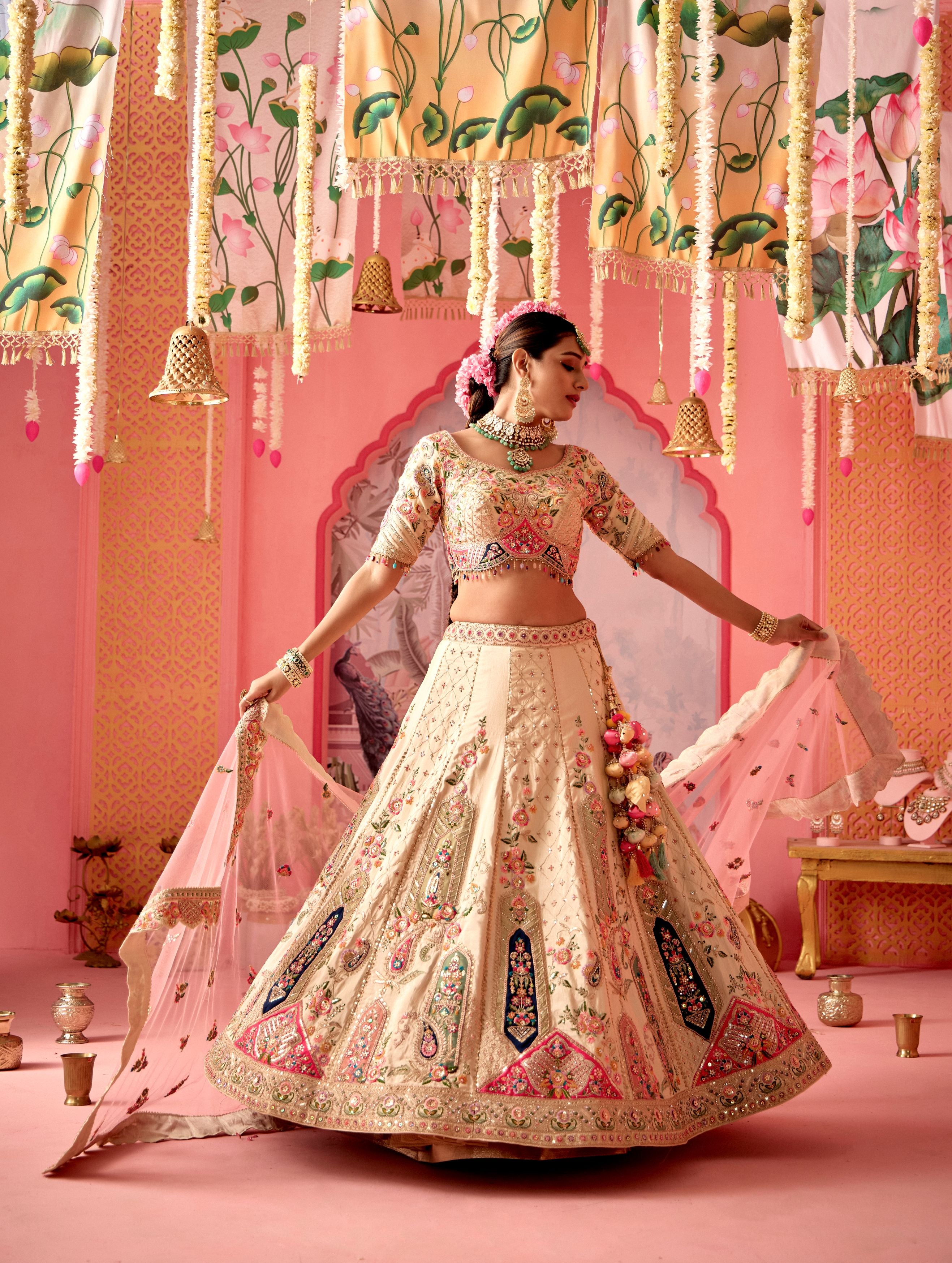 Classic Ivory Embellished Pure Silk Lehenga Set