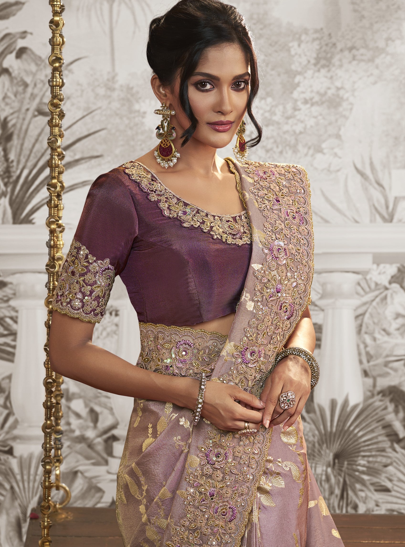 Rose Mauve Embroidered Saree