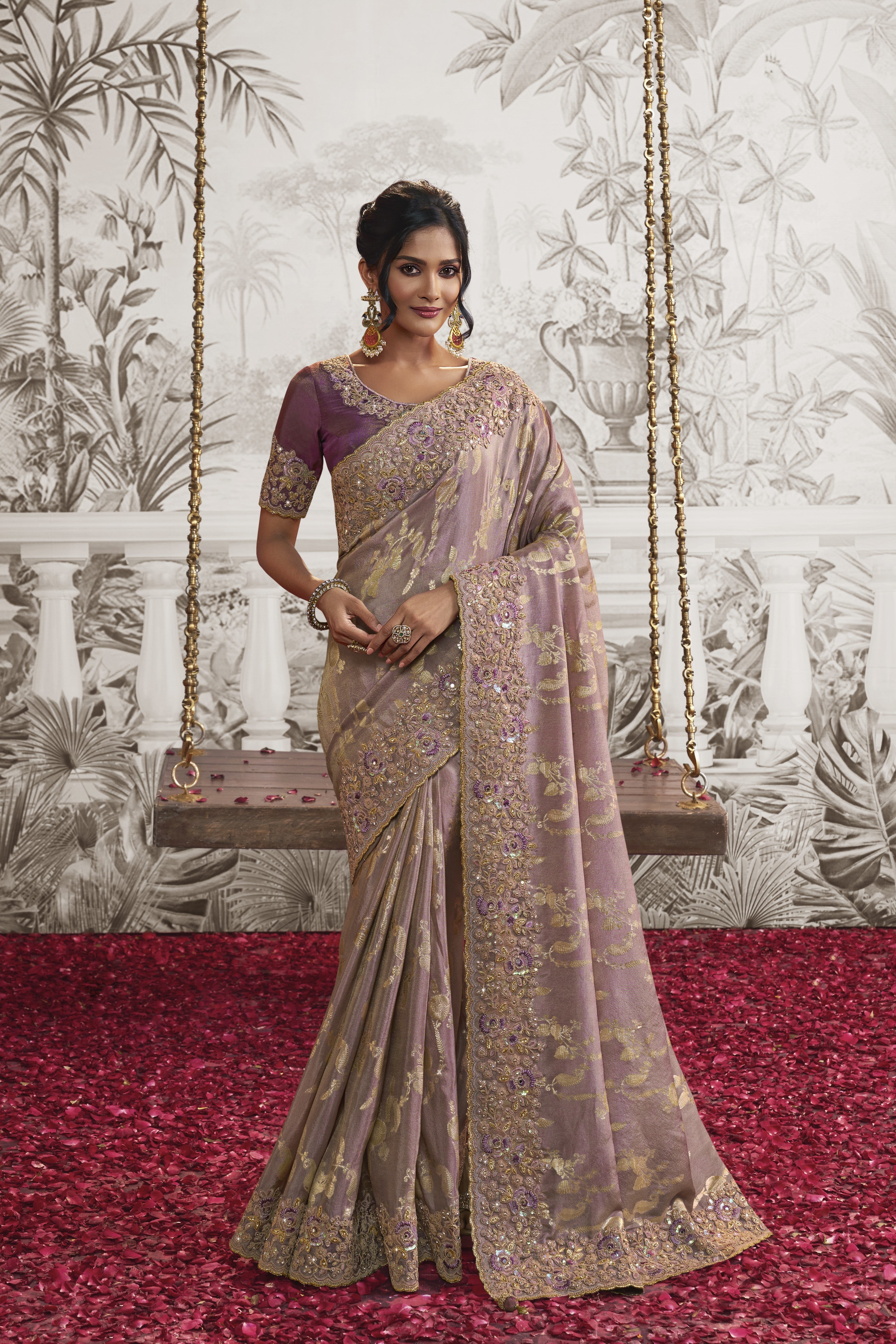 Rose Mauve Embroidered Saree