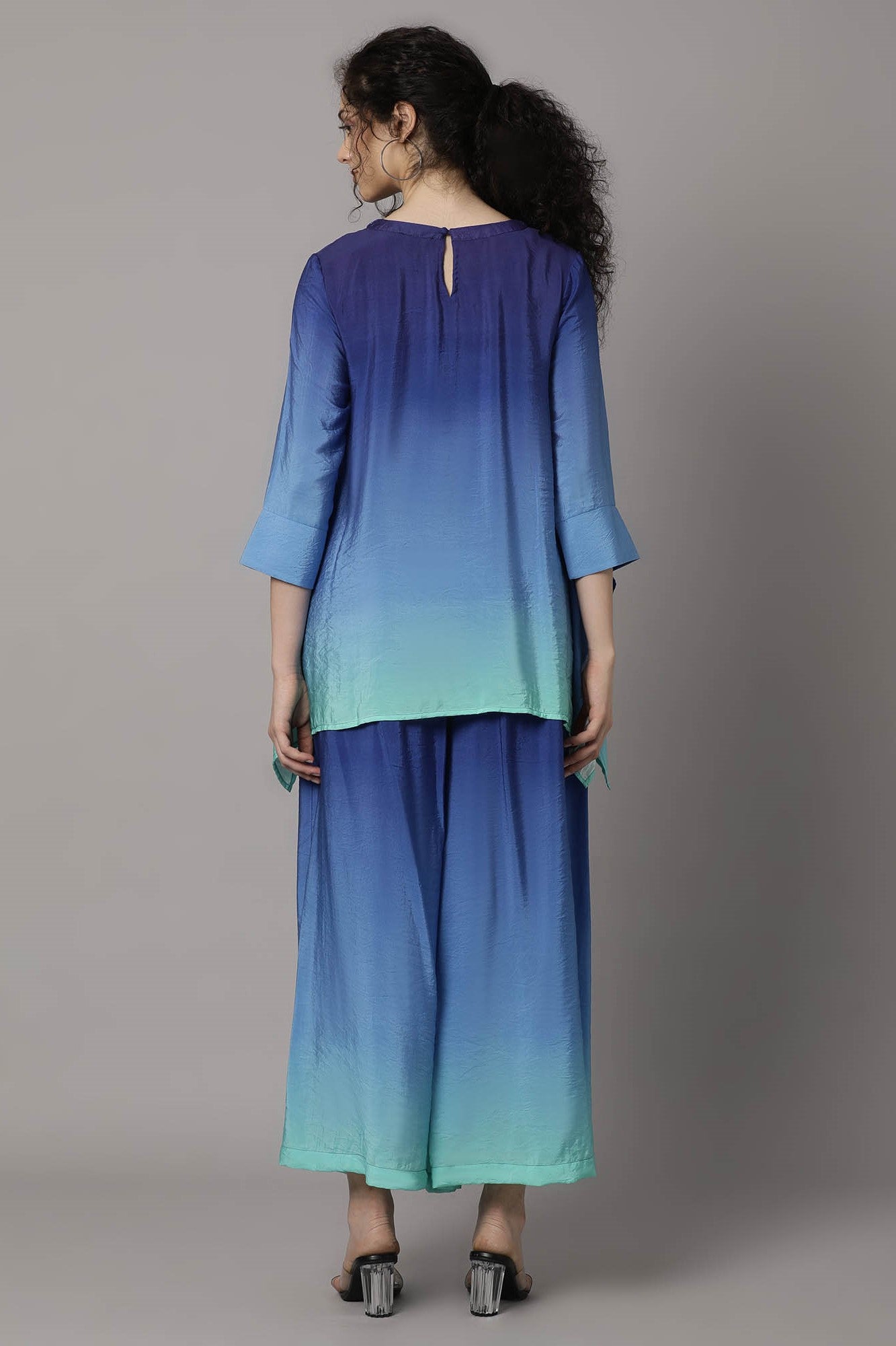 Blue Ombre-Dyed German Silk Co-Ord Set