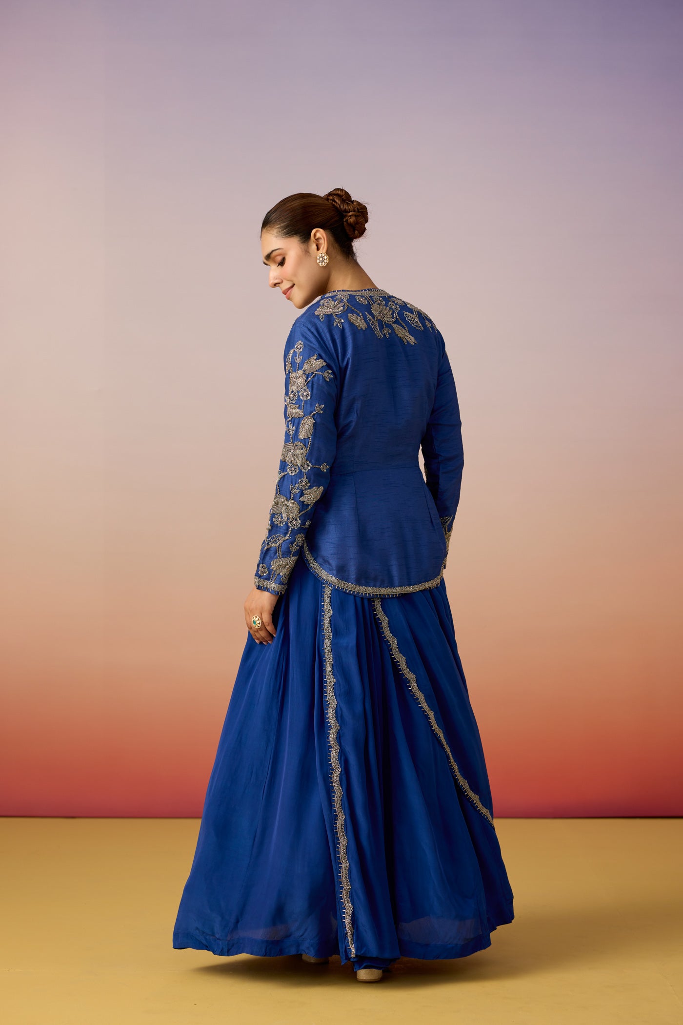 Royal Blue Embellished Raw Silk Anarkali Set