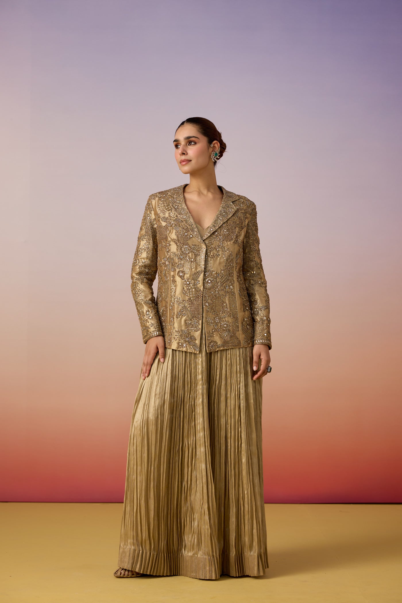 Gold Chique Embellished Shimmer Tissue Skirt Set