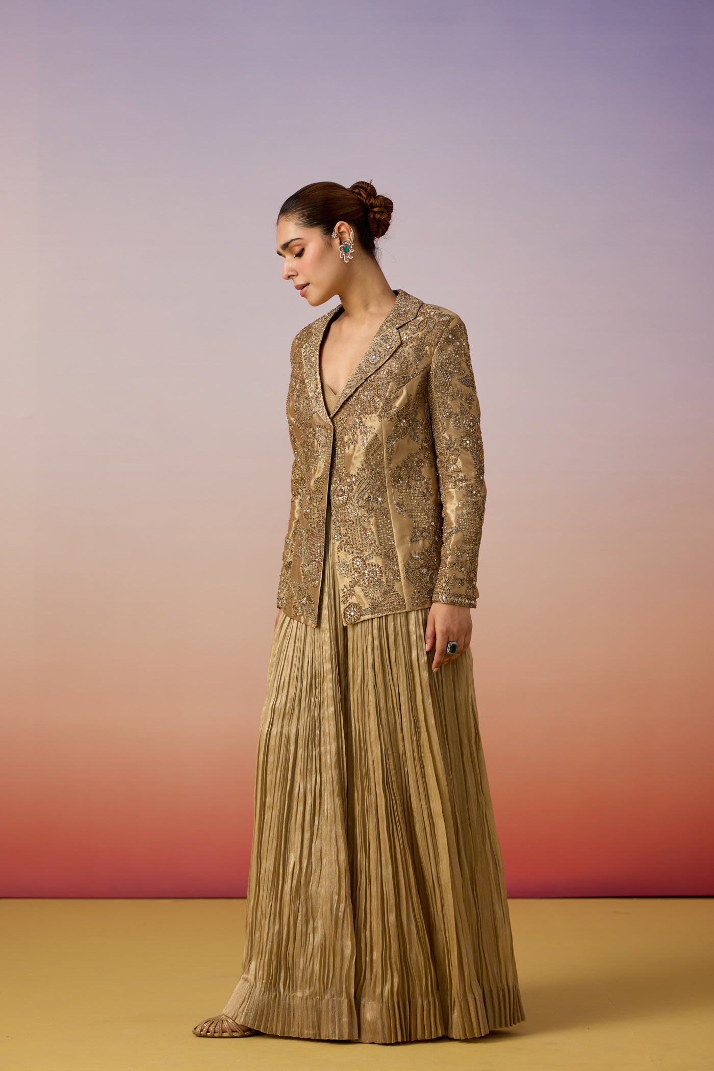 Gold Chique Embellished Shimmer Tissue Skirt Set