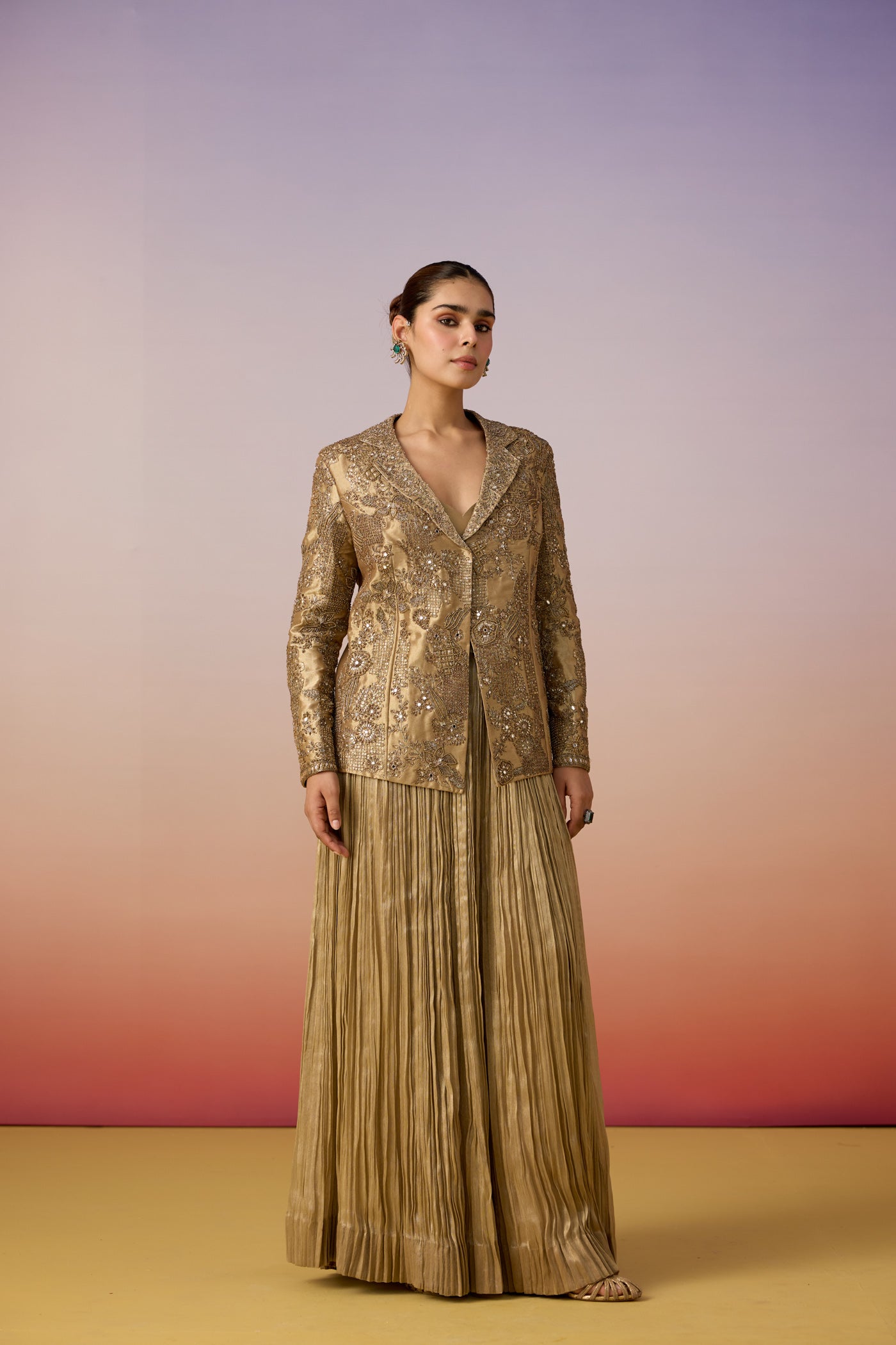 Gold Chique Embellished Shimmer Tissue Skirt Set