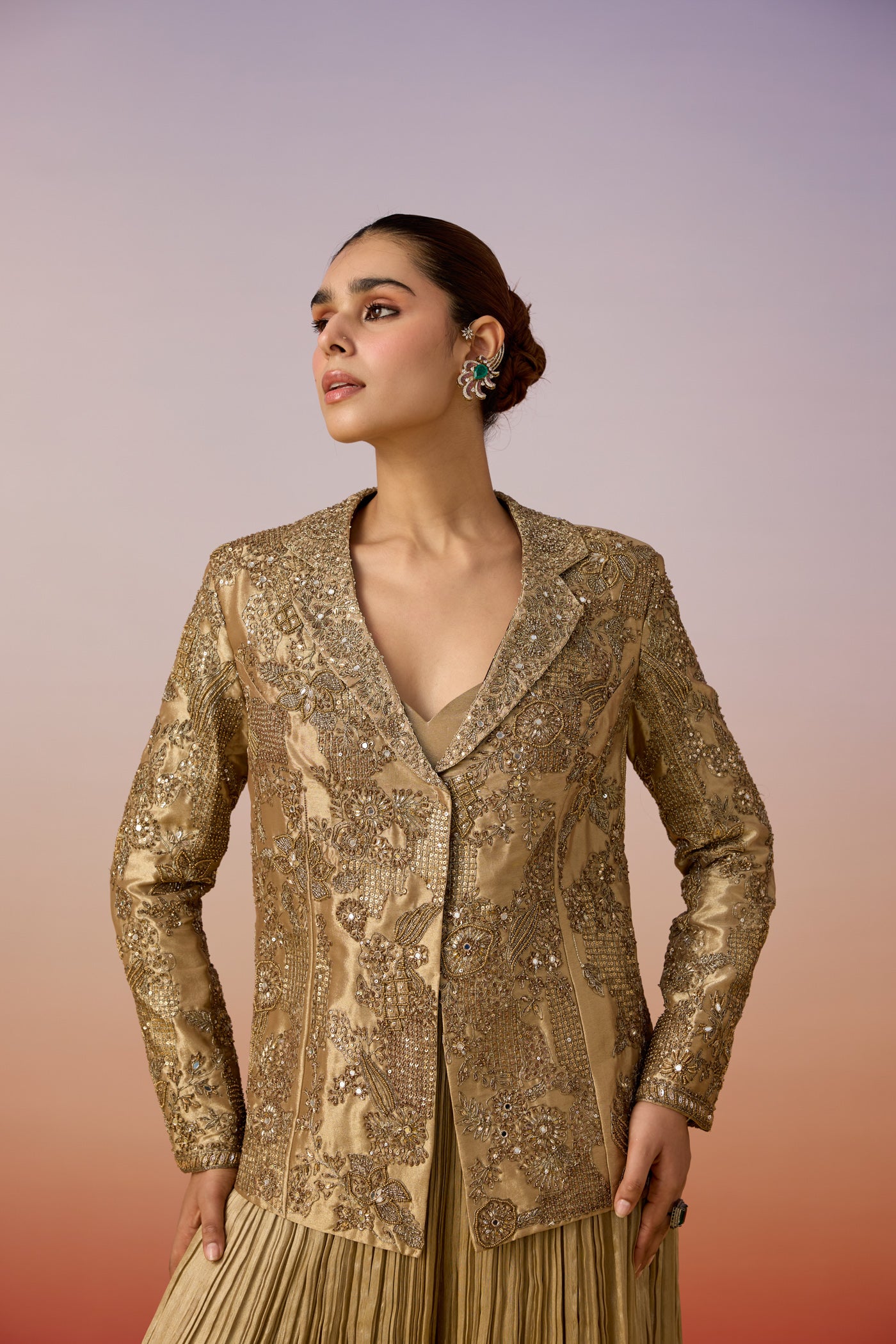 Gold Chique Embellished Shimmer Tissue Skirt Set