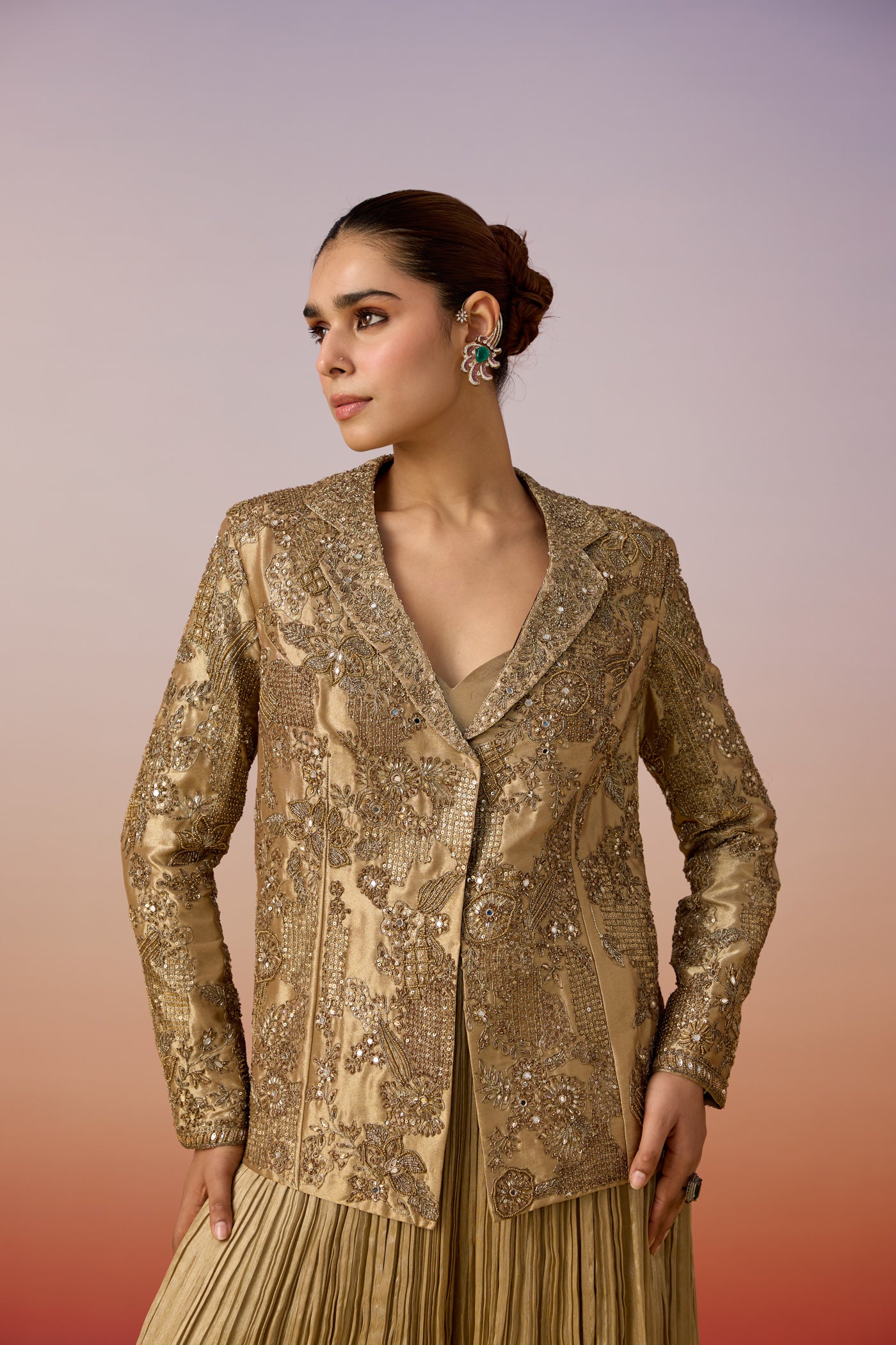 Gold Chique Embellished Shimmer Tissue Skirt Set