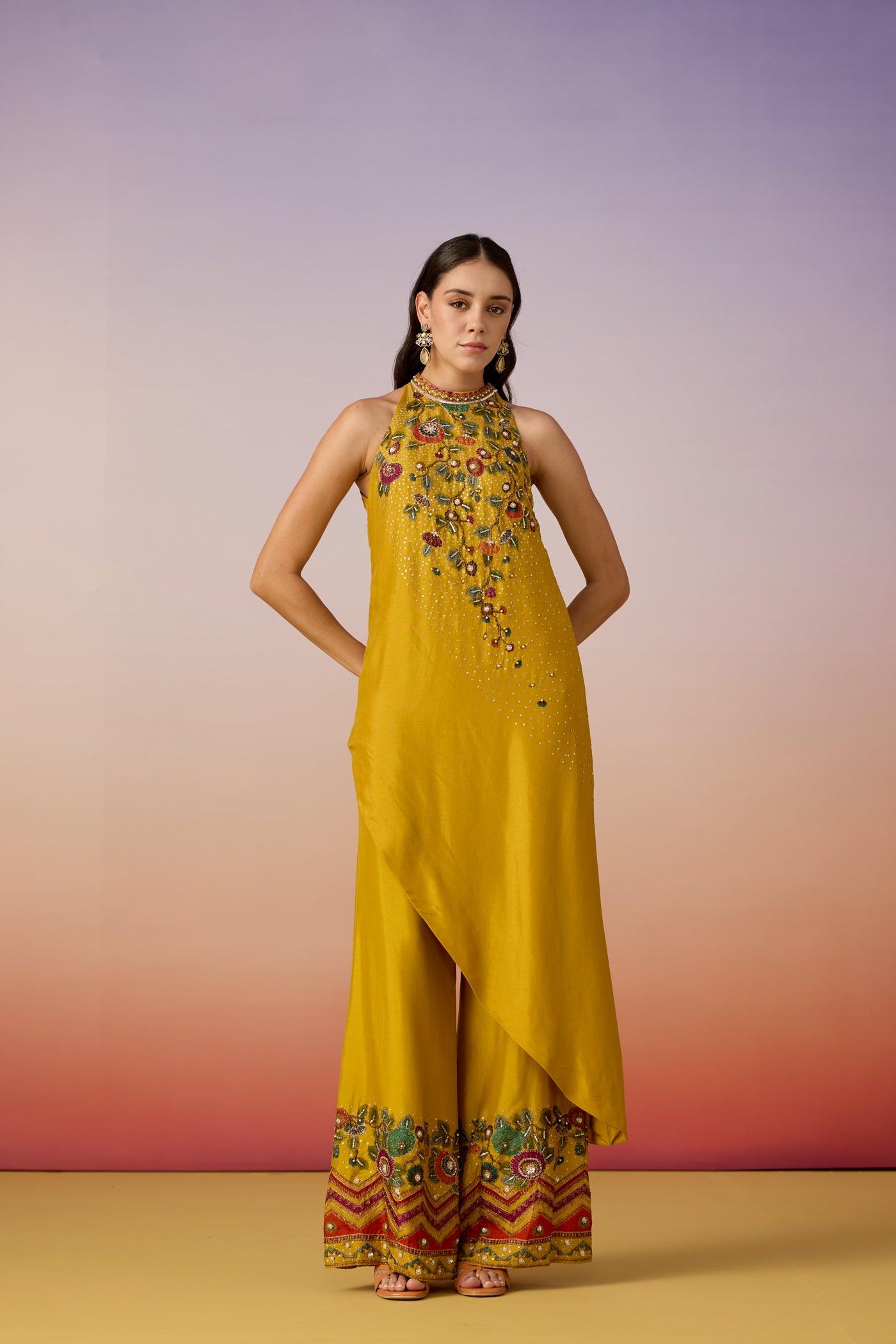 Amber Yellow Embellished Premium Silk Kurta Set