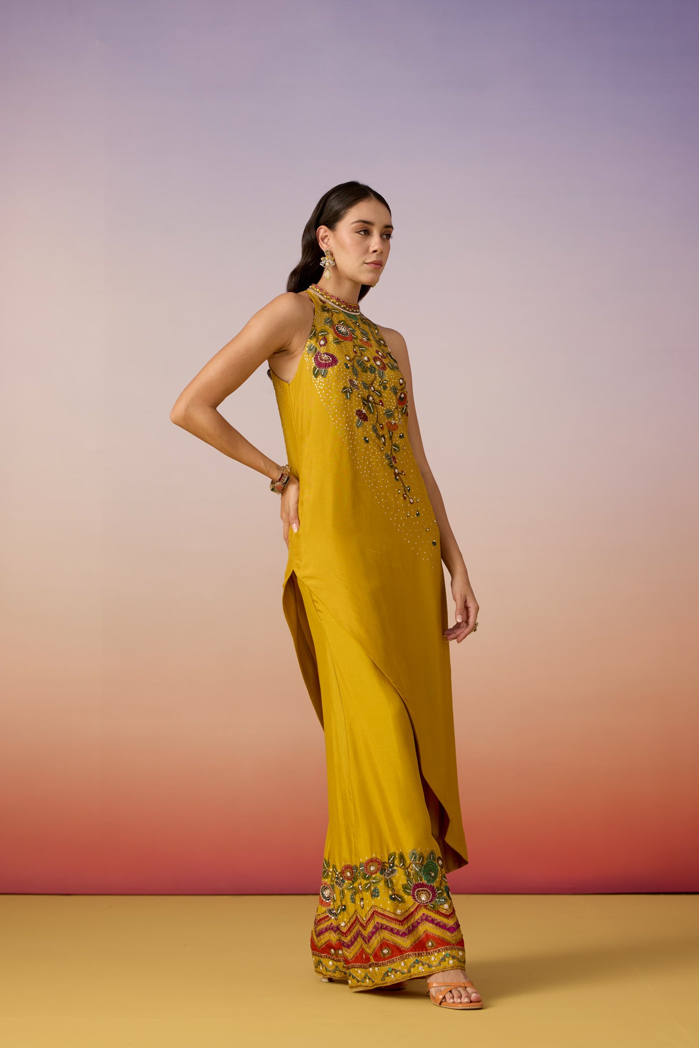 Amber Yellow Embellished Premium Silk Kurta Set