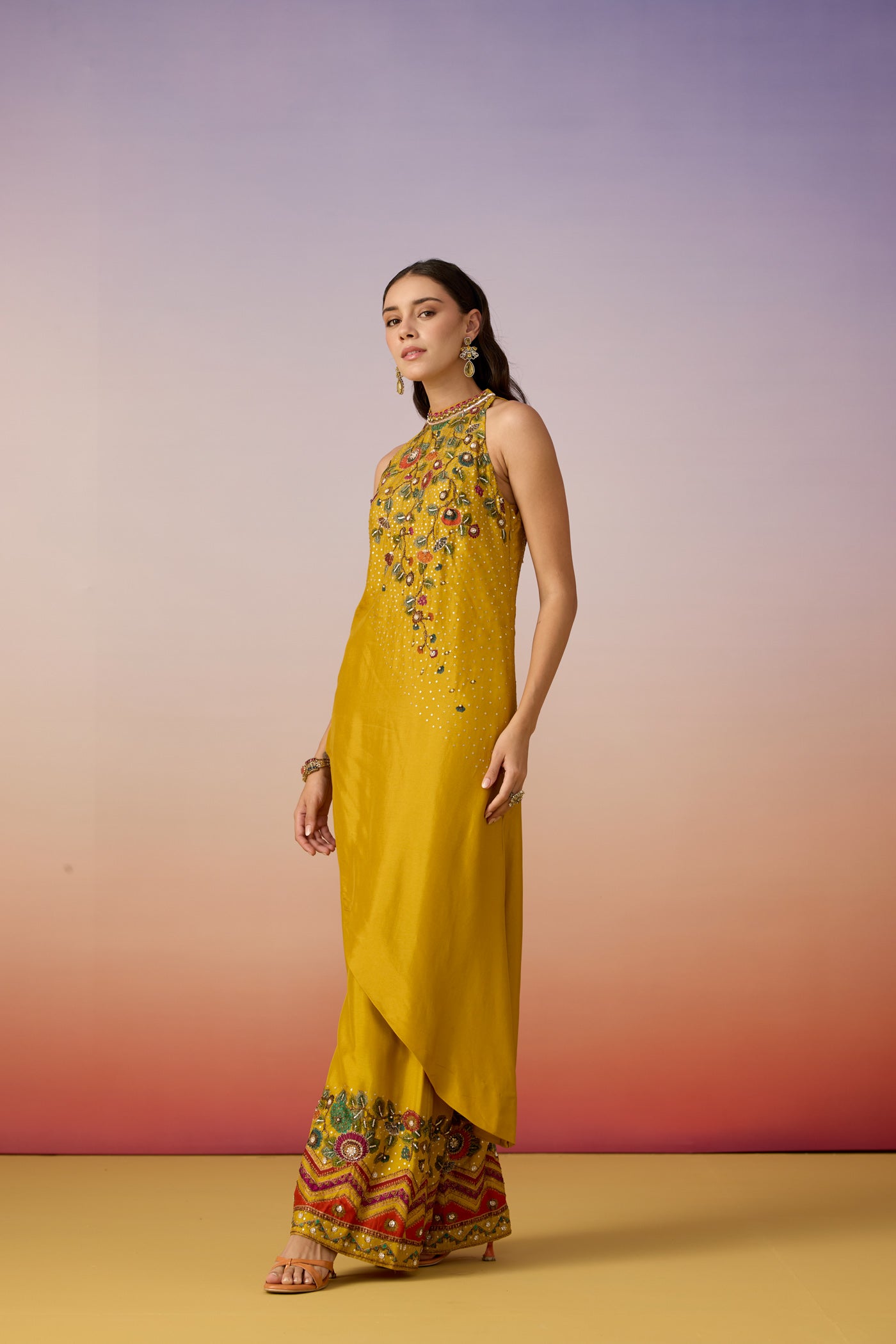 Amber Yellow Embellished Premium Silk Kurta Set