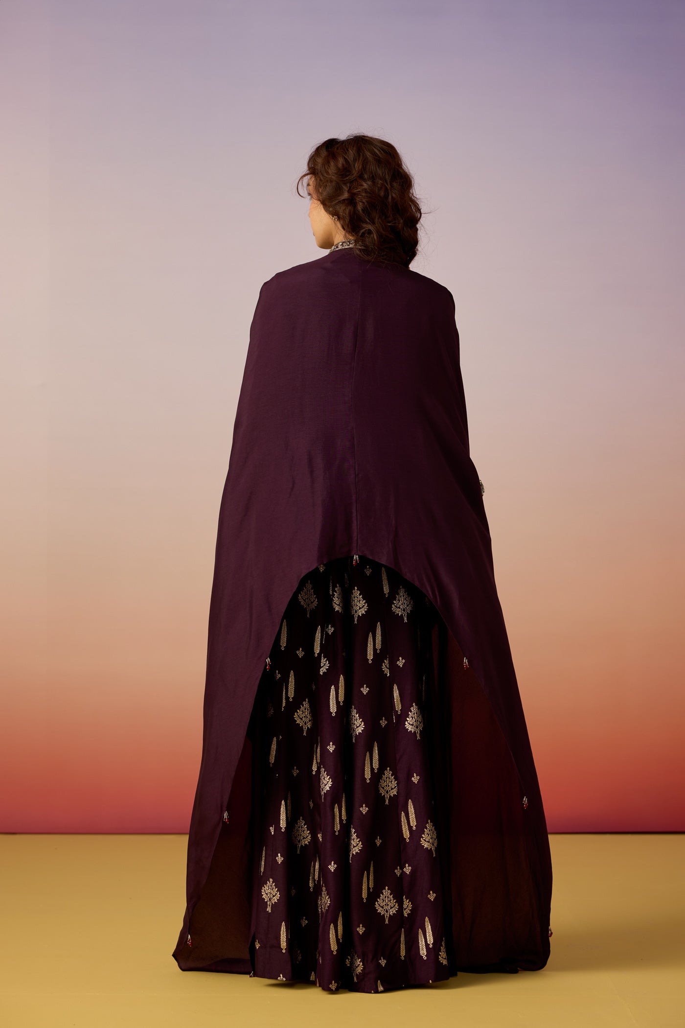 Royal Mulberry Embellished Crepe Silk Kaftan Set