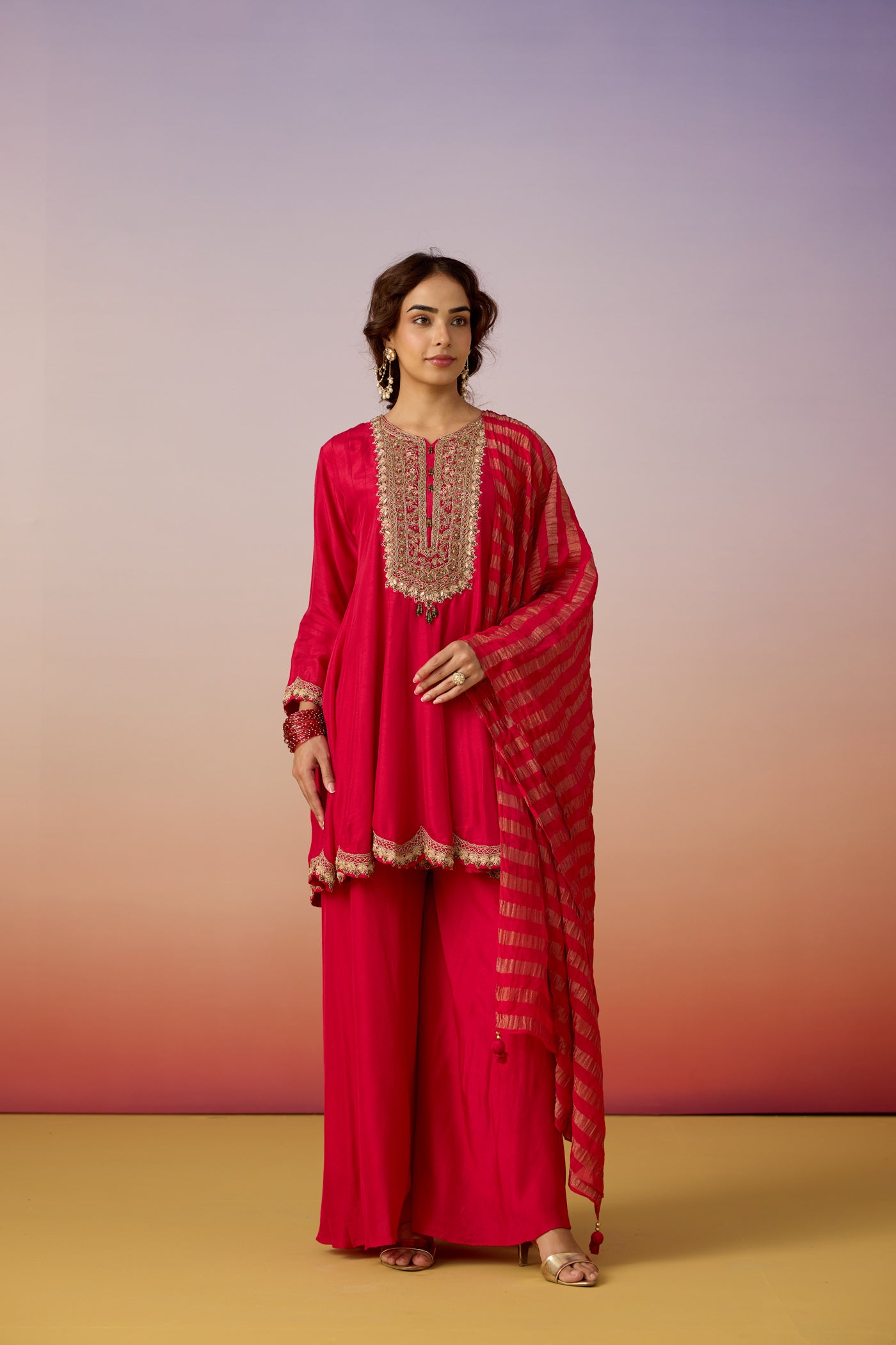 Fuchsia Grace Embellished Premium Silk Palazzo Set