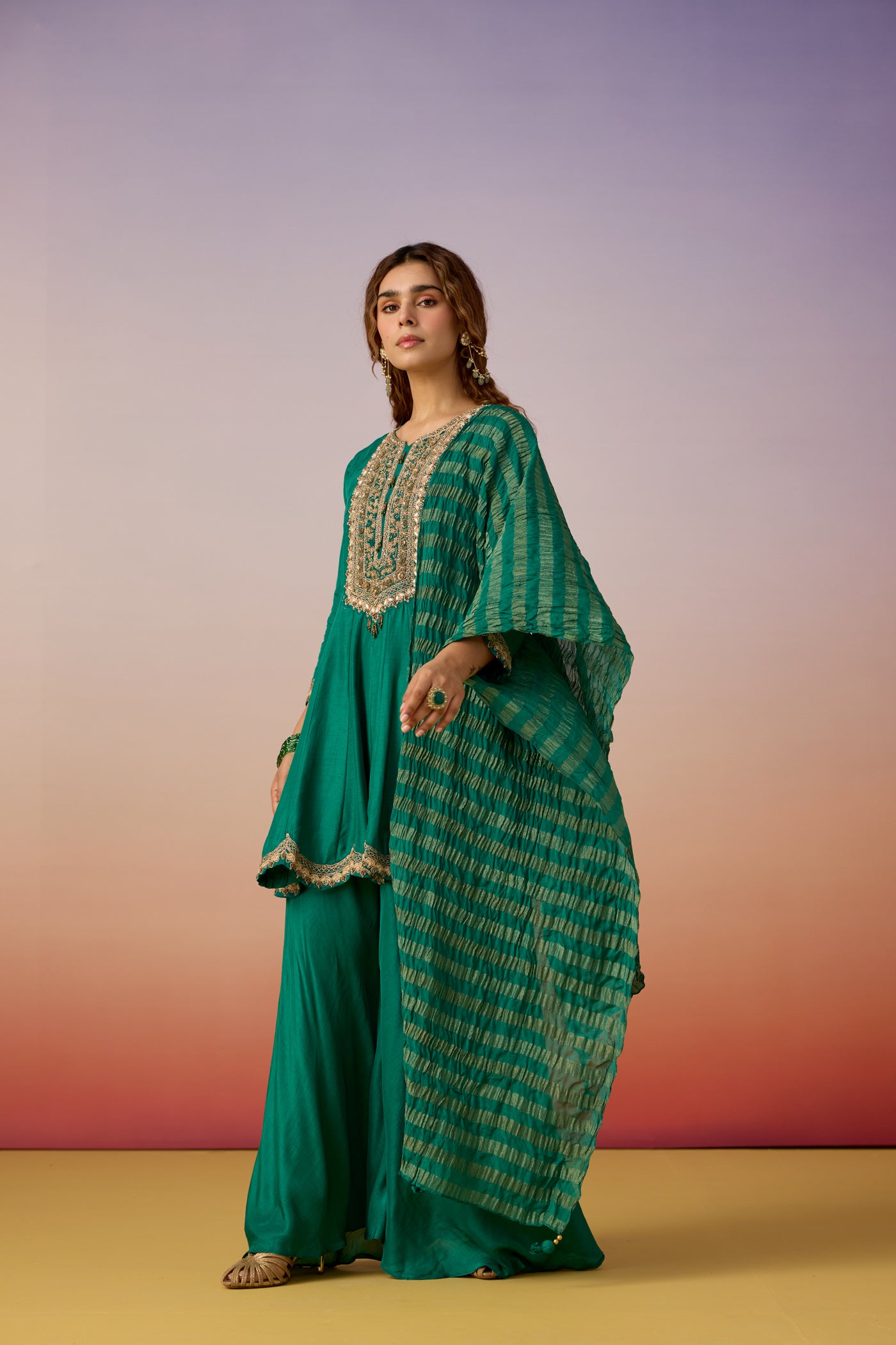 Emerald Grace Embellished Premium Silk Palazzo Set
