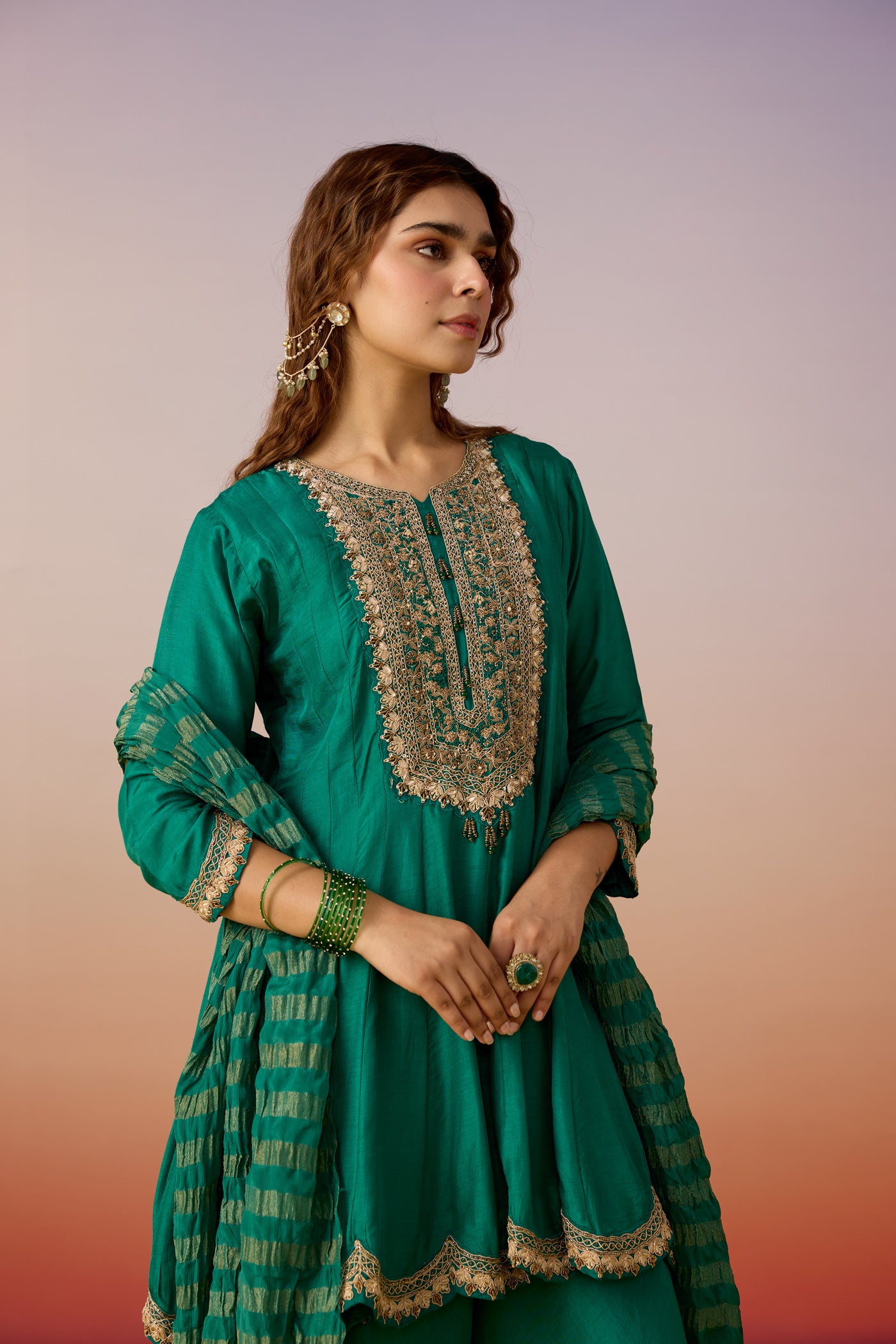 Emerald Grace Embellished Premium Silk Palazzo Set