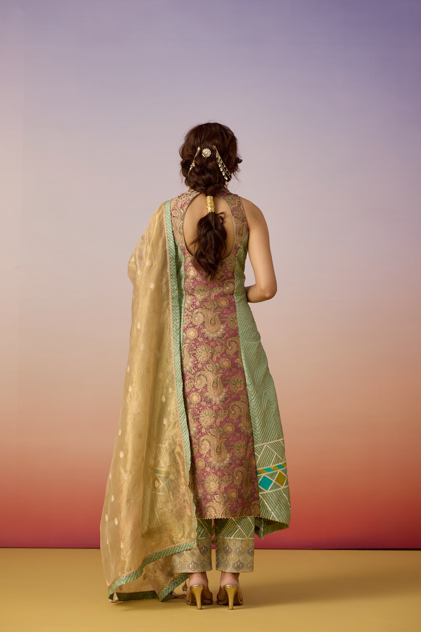 Mauve Mint Embellished Premium Silk Pant Set