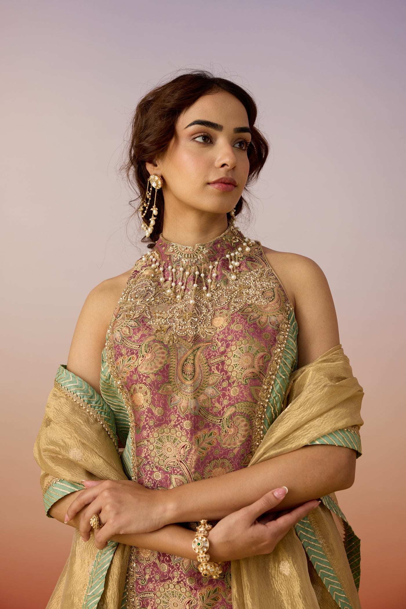 Mauve Mint Embellished Premium Silk Pant Set