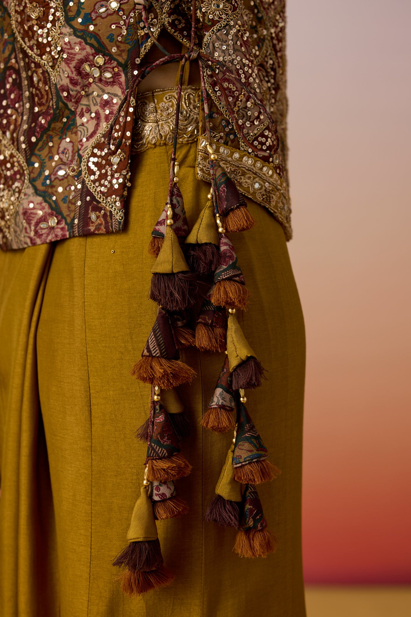 Olive Green Embellished Premium Silk Palazzo Set