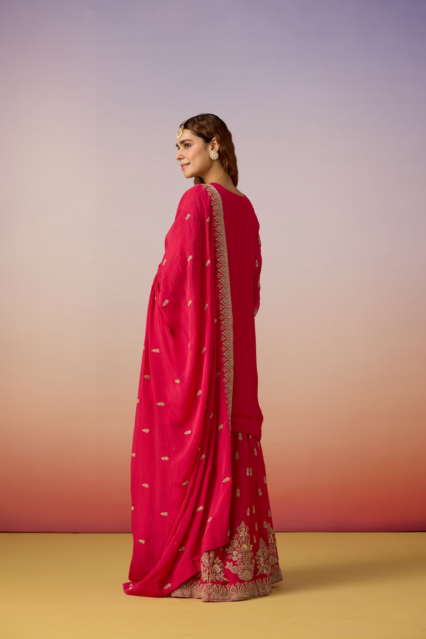 Rani Pink Embellished Chinon Silk Sharara Set