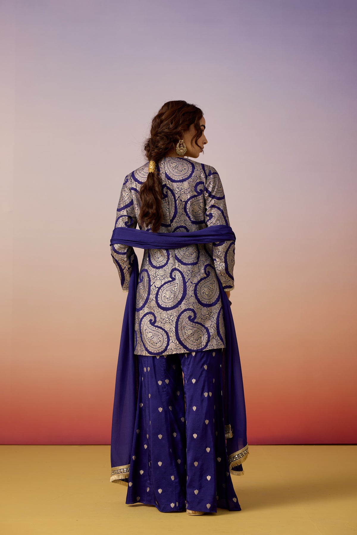 Royal Blue Embellished  Brocade Silk Palazzo Set