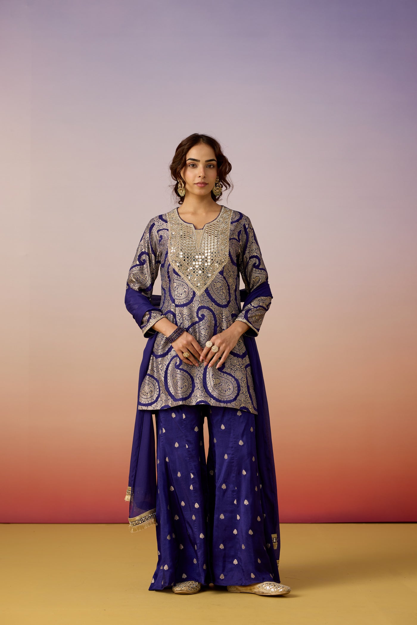 Royal Blue Embellished  Brocade Silk Palazzo Set