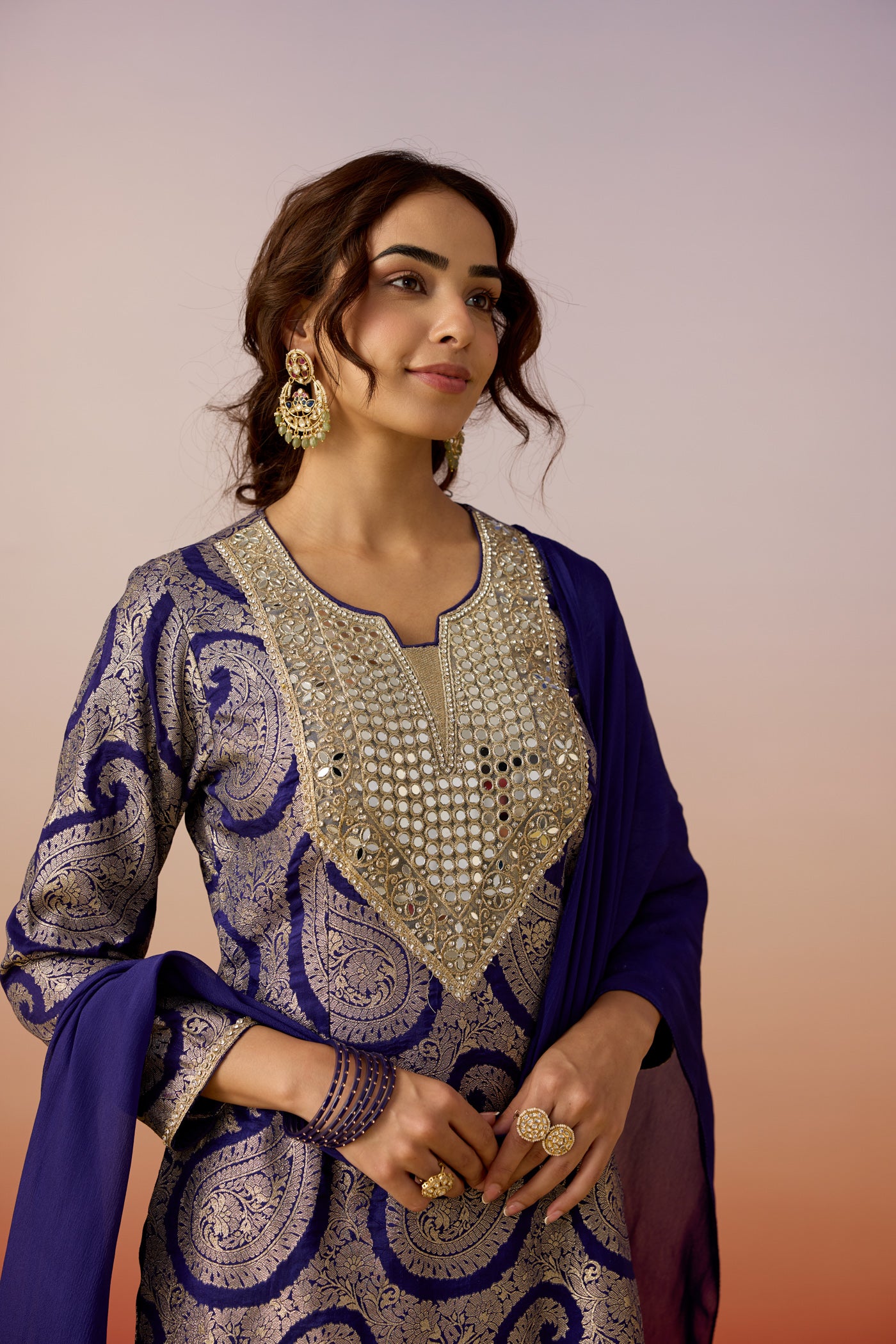 Royal Blue Embellished  Brocade Silk Palazzo Set