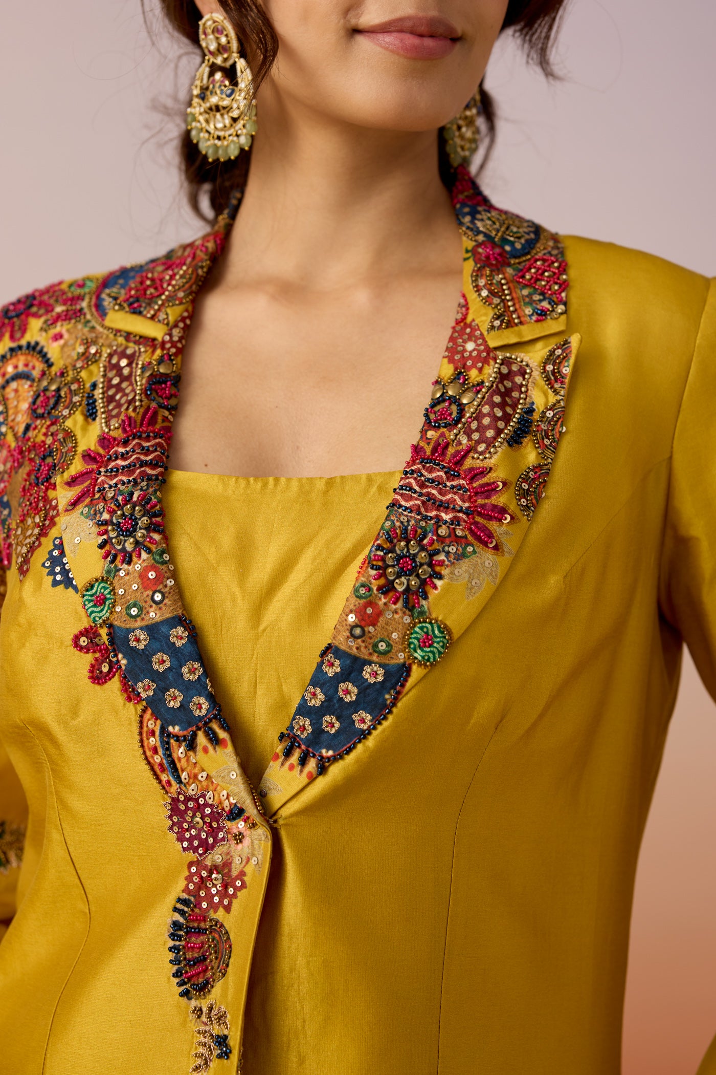 Amber Glow Embellished Premium Silk Jacket Skirt Set