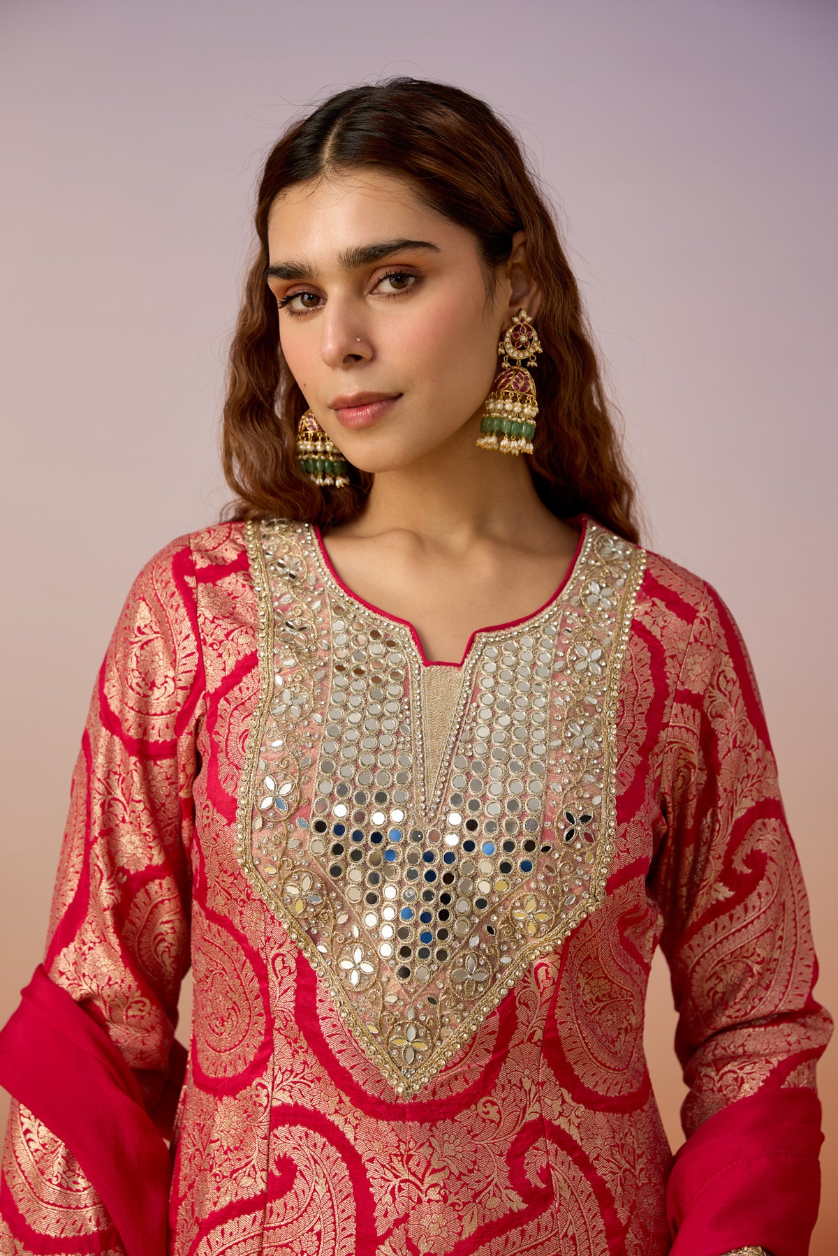 Mulberry Pink Embellished  Brocade Silk Palazzo Set
