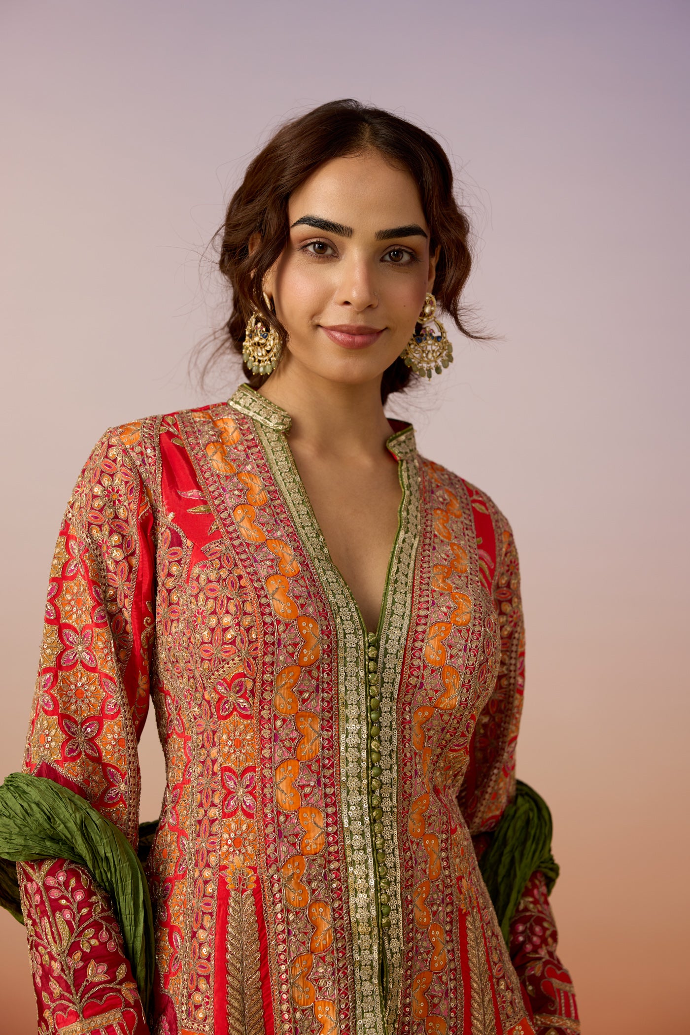 Coral Celadon Embellished Premium Silk Sharara Set