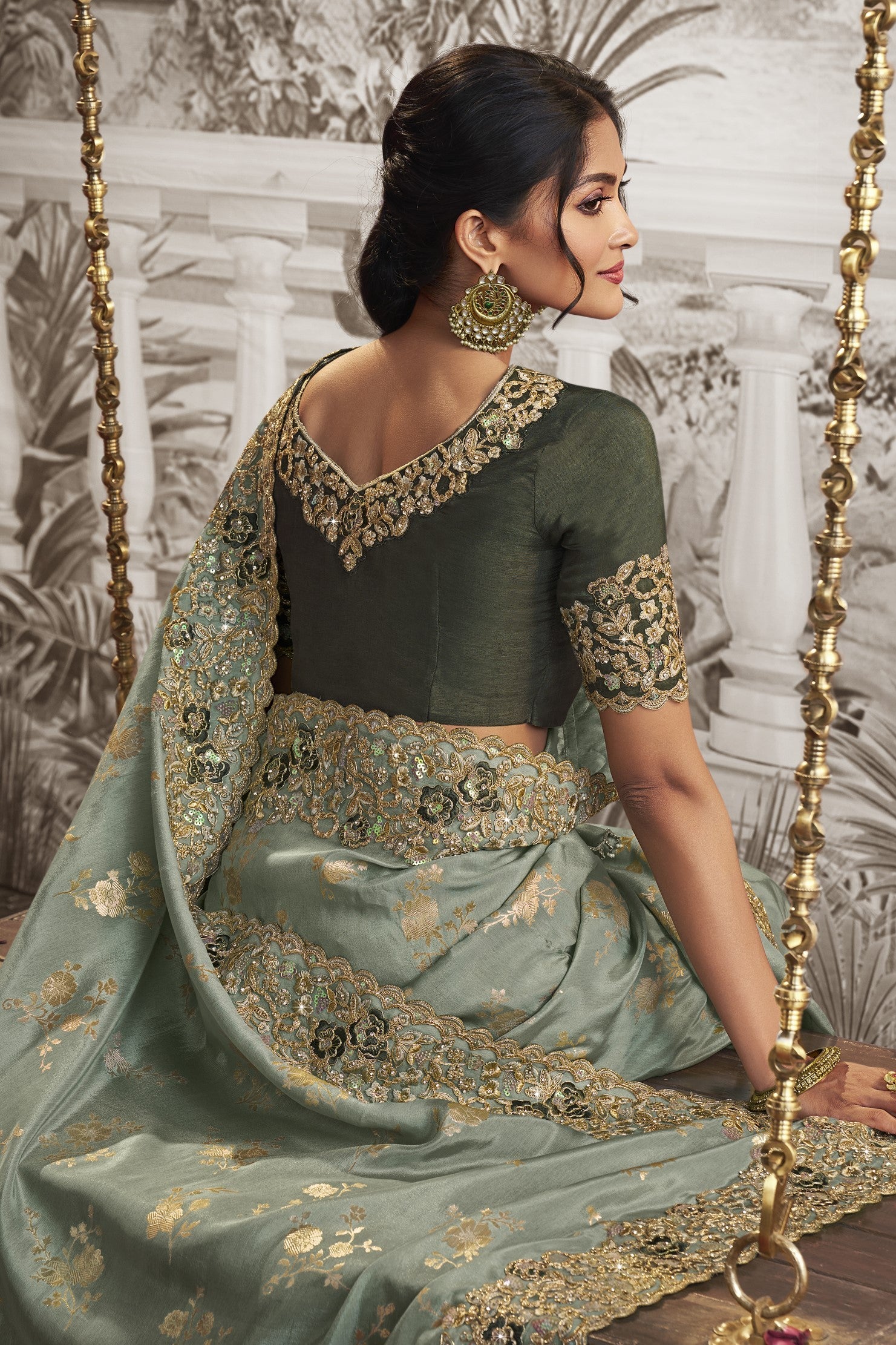 Sage Green Embroidered Saree