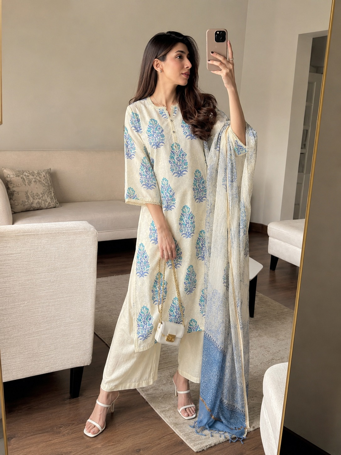 Heritage Blue Printed Cotton Pant Set